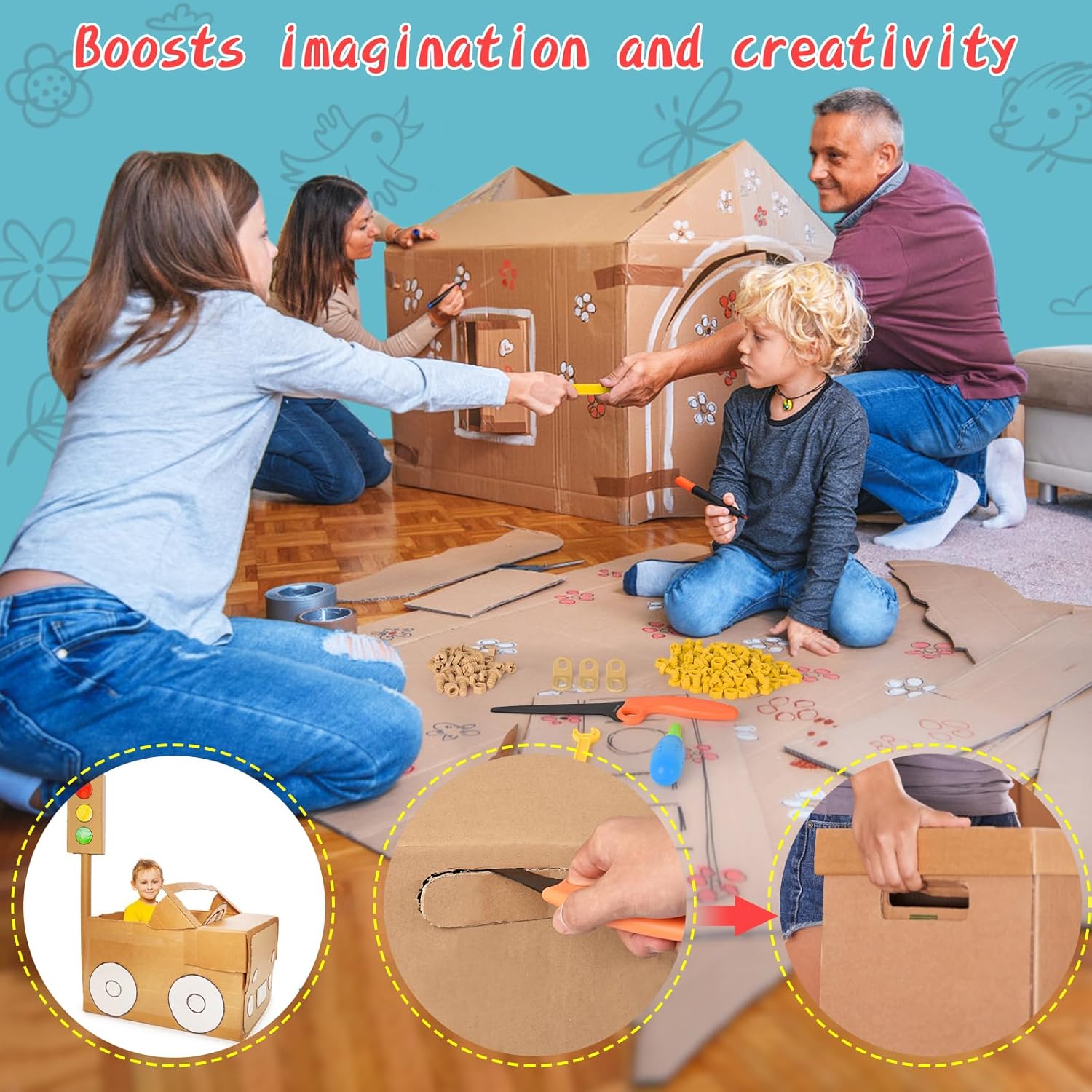 ZLemma Kit de herramientas de construcción de cartón, 163 piezas, juguetes educativos para jugar en casa + aprendizaje en el aula  Herramientas de