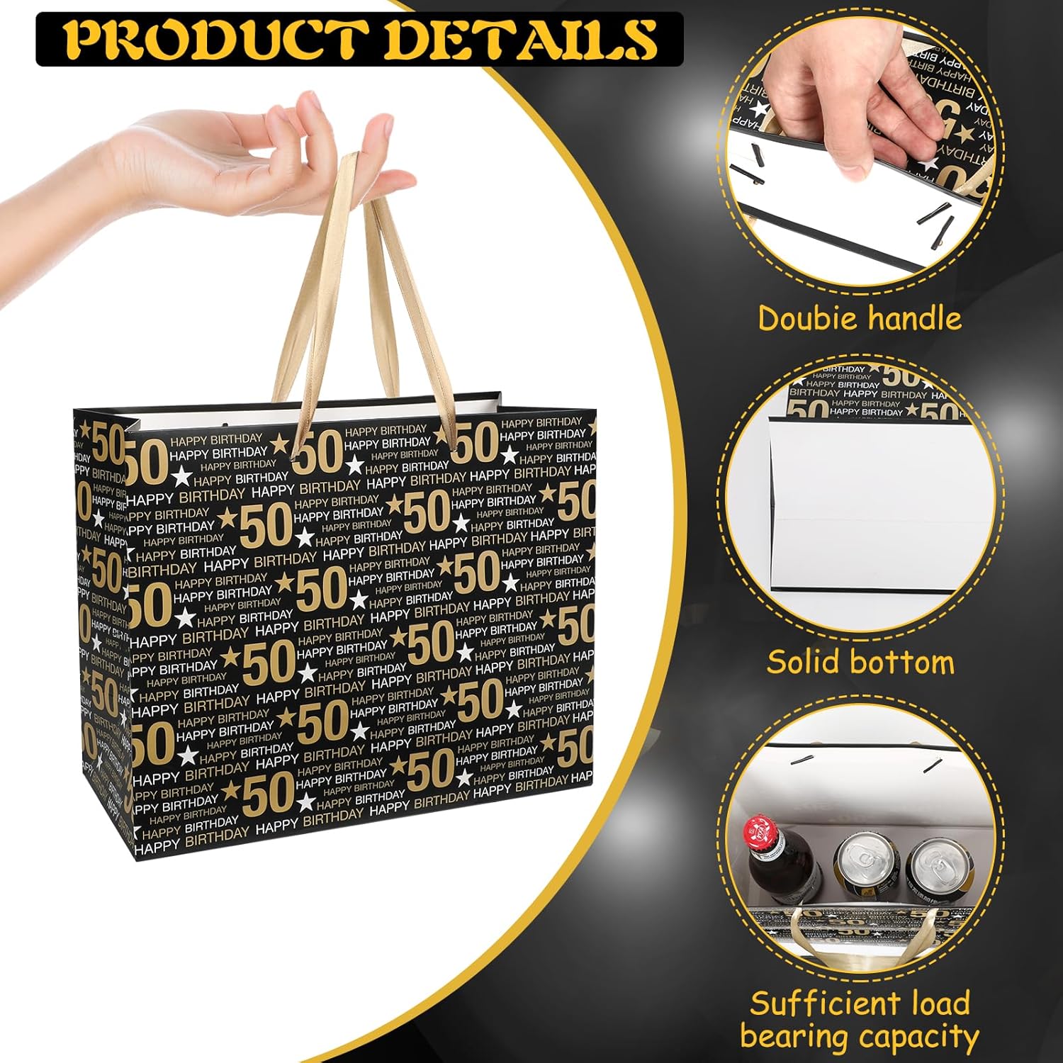 RUMIA Bolsa de regalo de cumpleaños número 50, bolsa de regalo de cumpleaños 50 con papel de seda y tarjeta, bolsas de regalo de papel kraft de 50