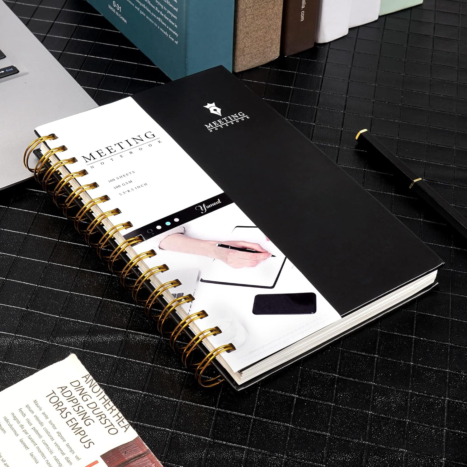 Cuaderno de reuniones para el trabajo con artículos de acción de 5.5 x 8.5 pulgadas, planificador de reuniones en espiral de tapa dura para oficina,