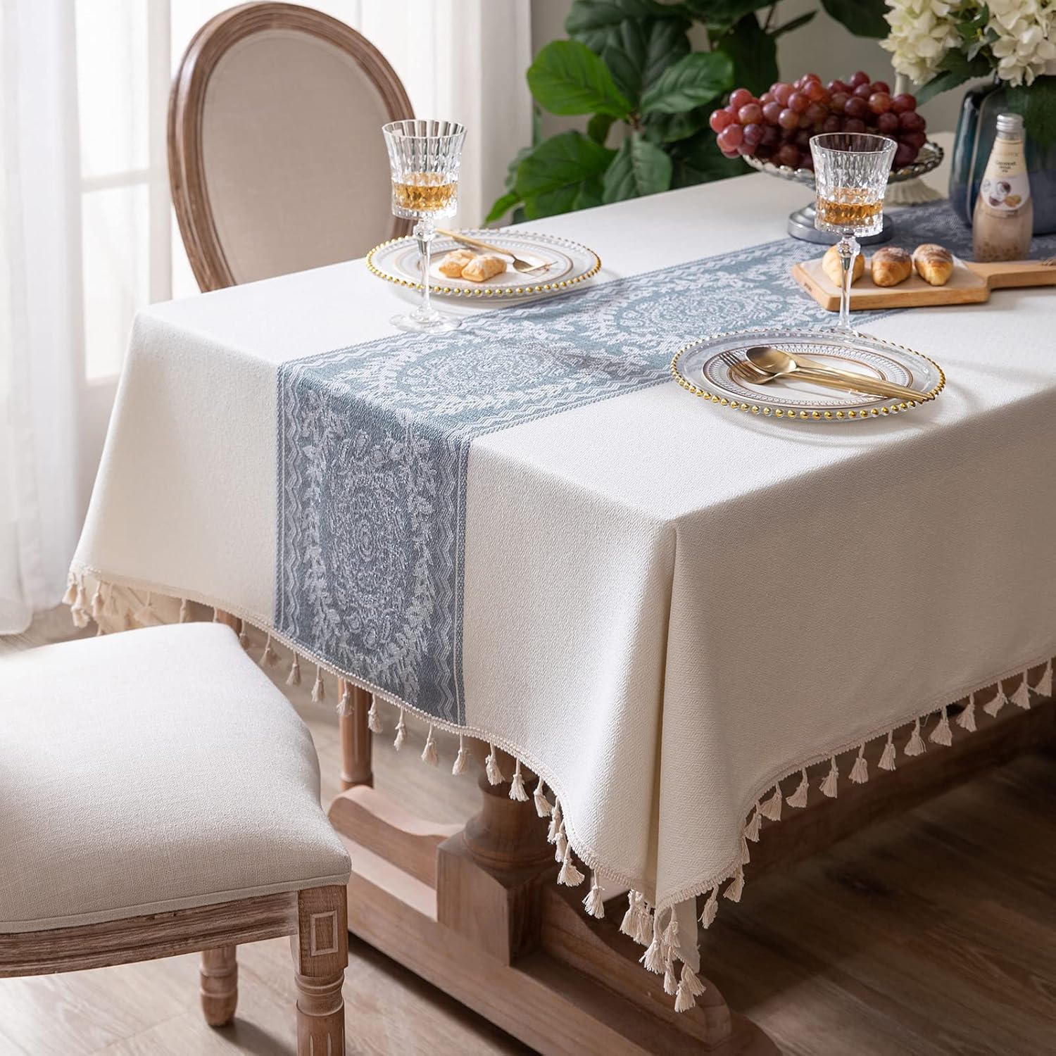 Mantel rectangular de lino a prueba de derrames, sin arrugas, para cocina, comedor, decoración de mesa, banquete de fiesta, 58 x 70 pulgadas, 4-6