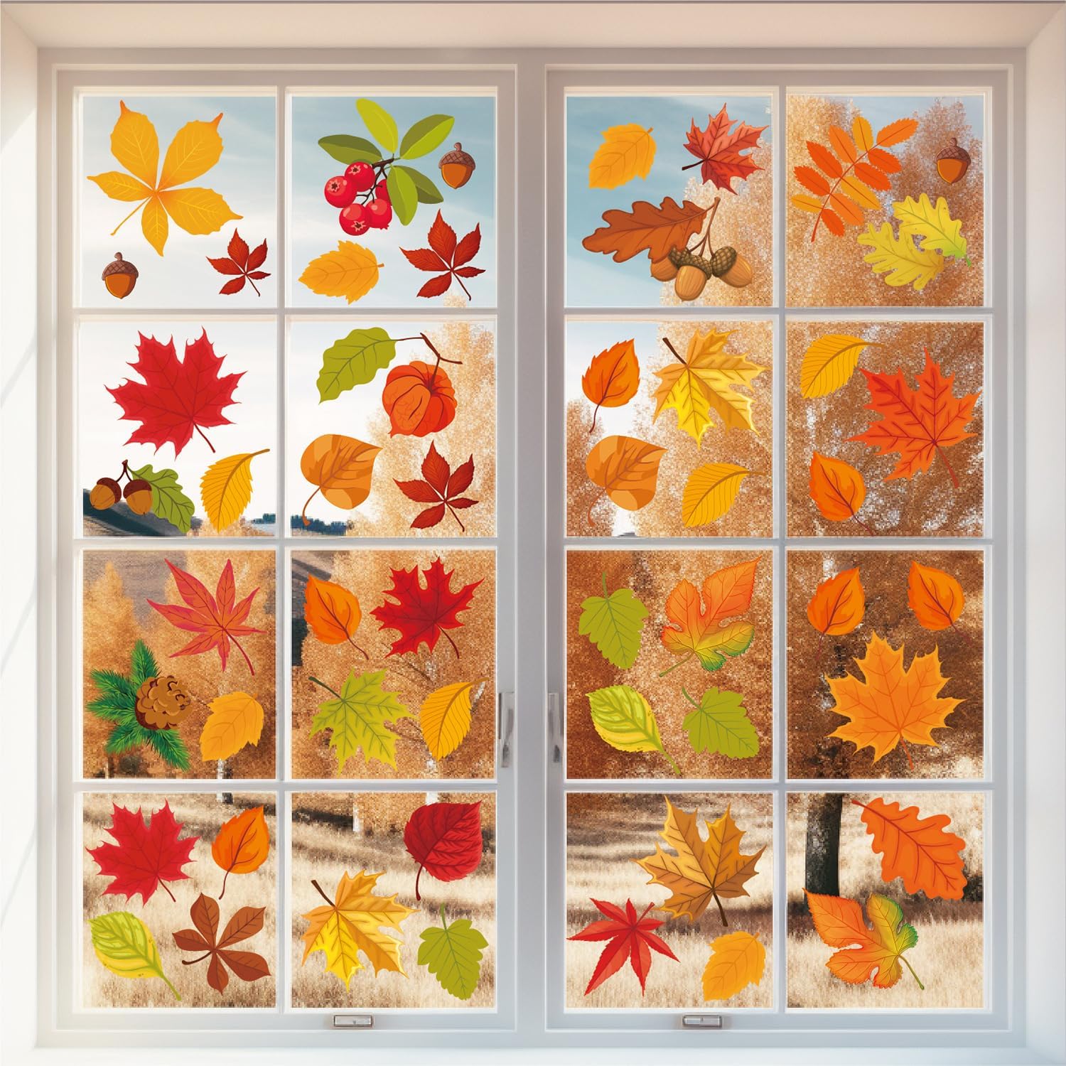 64 calcomanías de otoño para ventana, hojas de arce, calcomanías de ventana de hojas de otoño para ventana de vidrio, hogar, oficina, decoración de