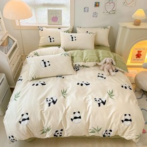 BlueBlue Panda – Juego de funda de edredón para niños, tamaño individual, 100% algodón, para niños, niñas, adolescentes, dibujos animados, panda BlueBlue Panda – Juego de funda de edredón para niños, tamaño individual, 100% algodón, para niños, niñas, adolescentes, dibujos animados, panda