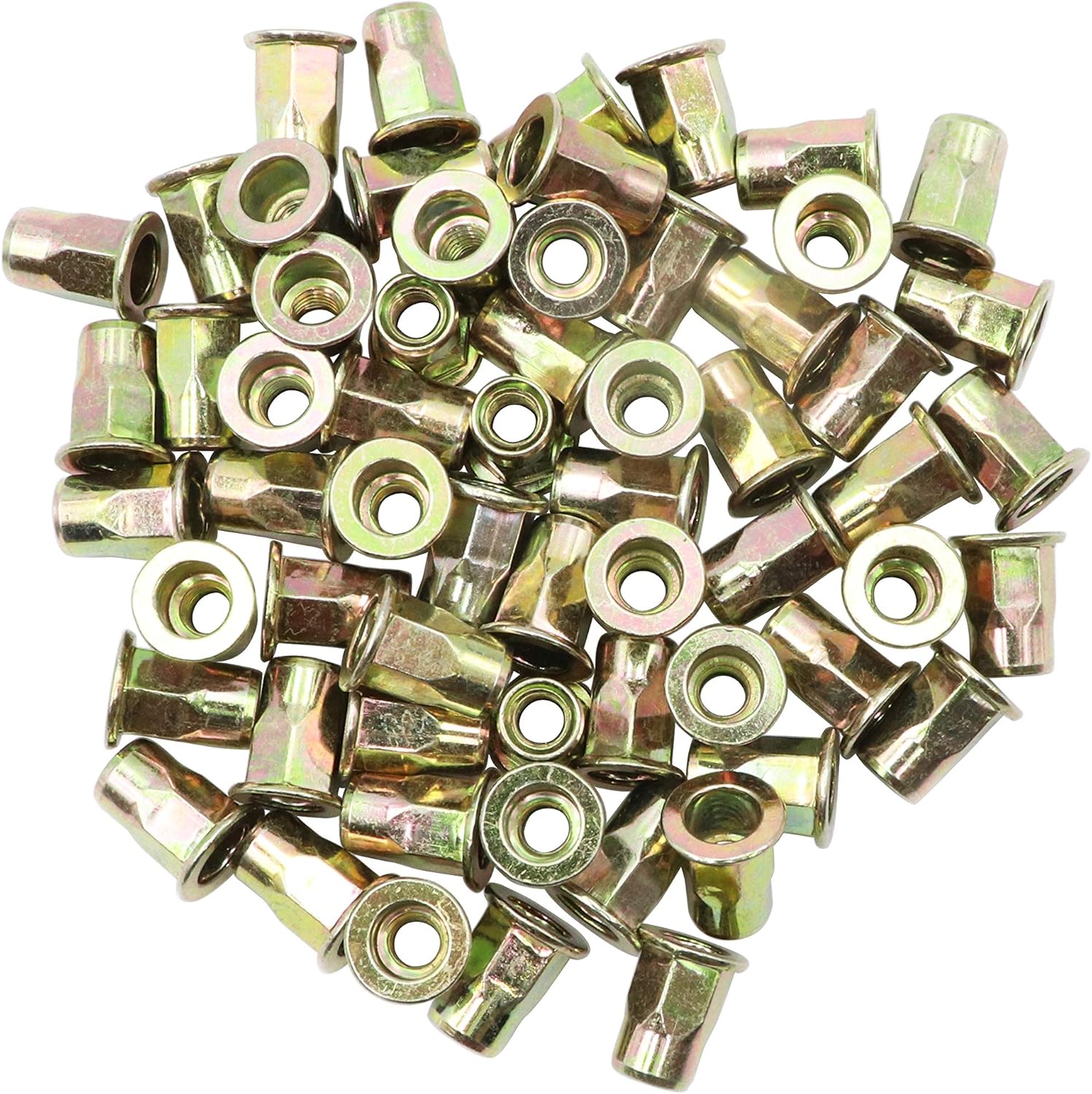 LBY 60 tuercas remachadoras de acero al carbono, kit surtido de tuercas de rosca M6 (medio hexagonal), acero al carbono, chapado en zinc, amarillo