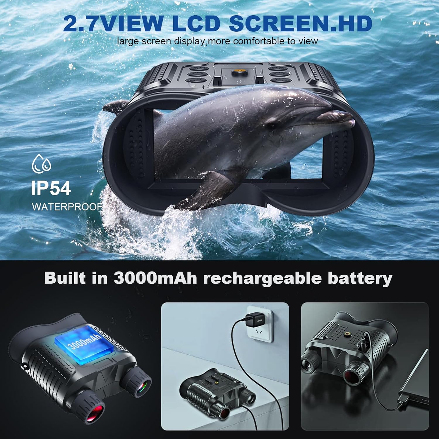 Night Vision Goggles,Rechargeable Night Vision Binoculars for Adults,2.7″Large Screen can Save1080P Video and12M Photo,Compatible with Fast MICH