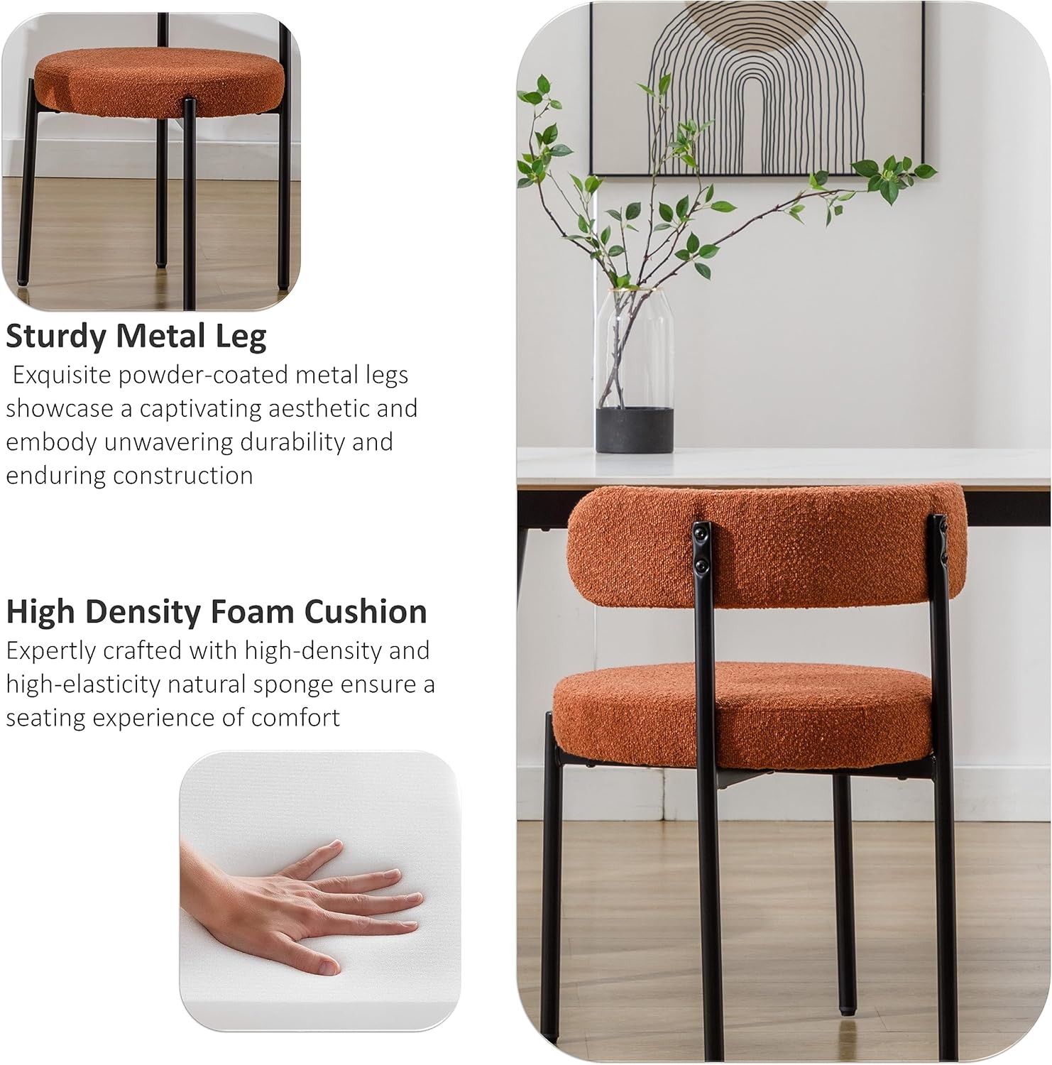 Locus Bono Boucle – Juego de 2 sillas de comedor, modernas sillas de comedor tapizadas, sillas de cocina sin brazos para comedor, sala de estar,