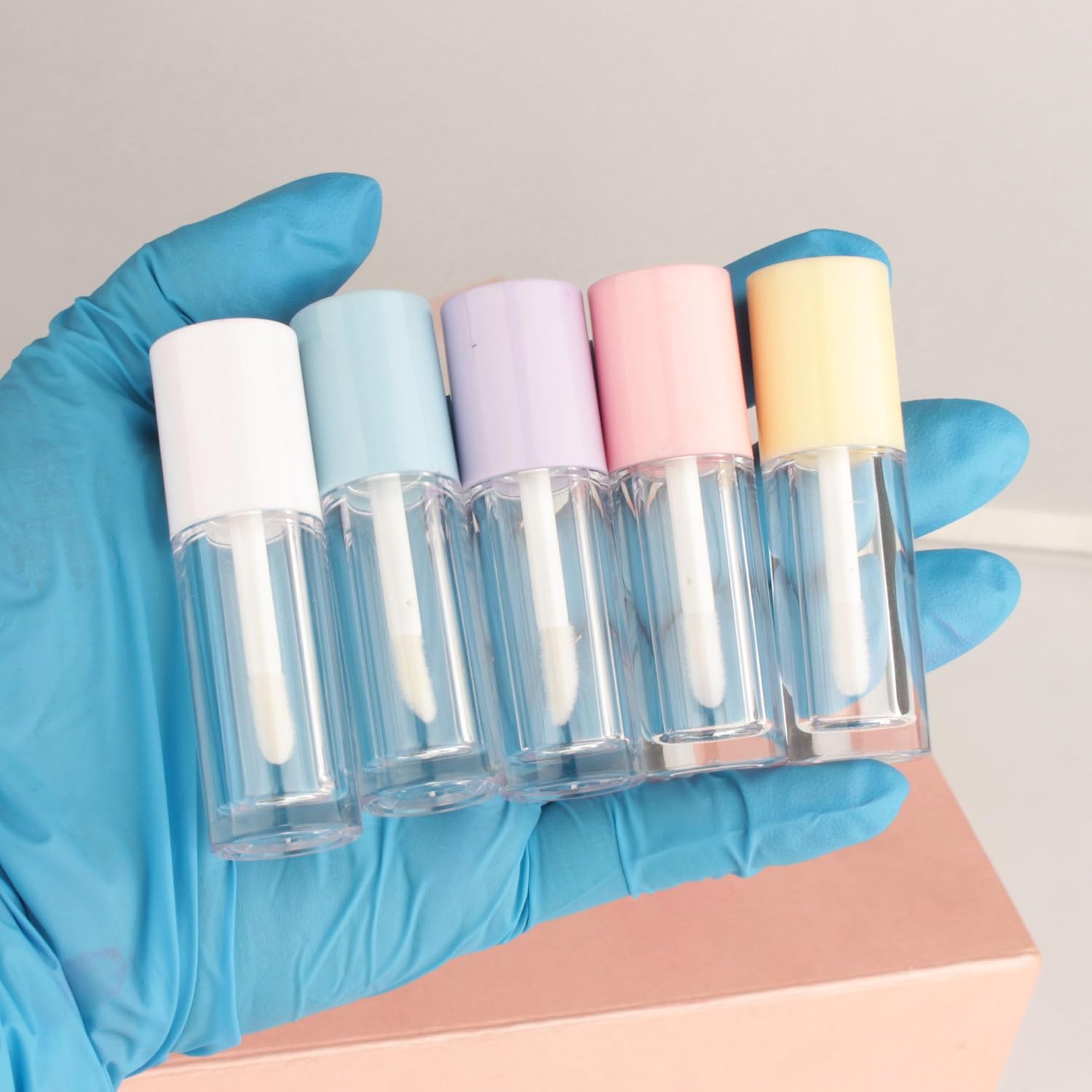 10 tubos de brillo de labios azules vacíos de 0.1 fl oz 0.08 onzas con aplicador de varita para botellas de tinte de aceite de labios, 10 unidades