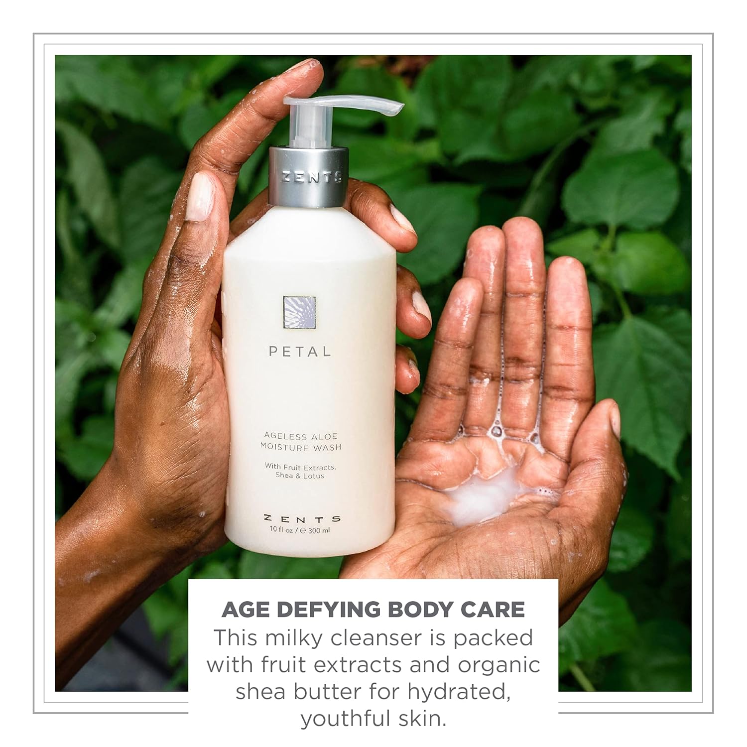 Zents Jabón de manos y cuerpo (fragancia pétala) Limpiador hidratante antienvejecimiento con manteca de karité orgánica y aloe para piel seca, 10
