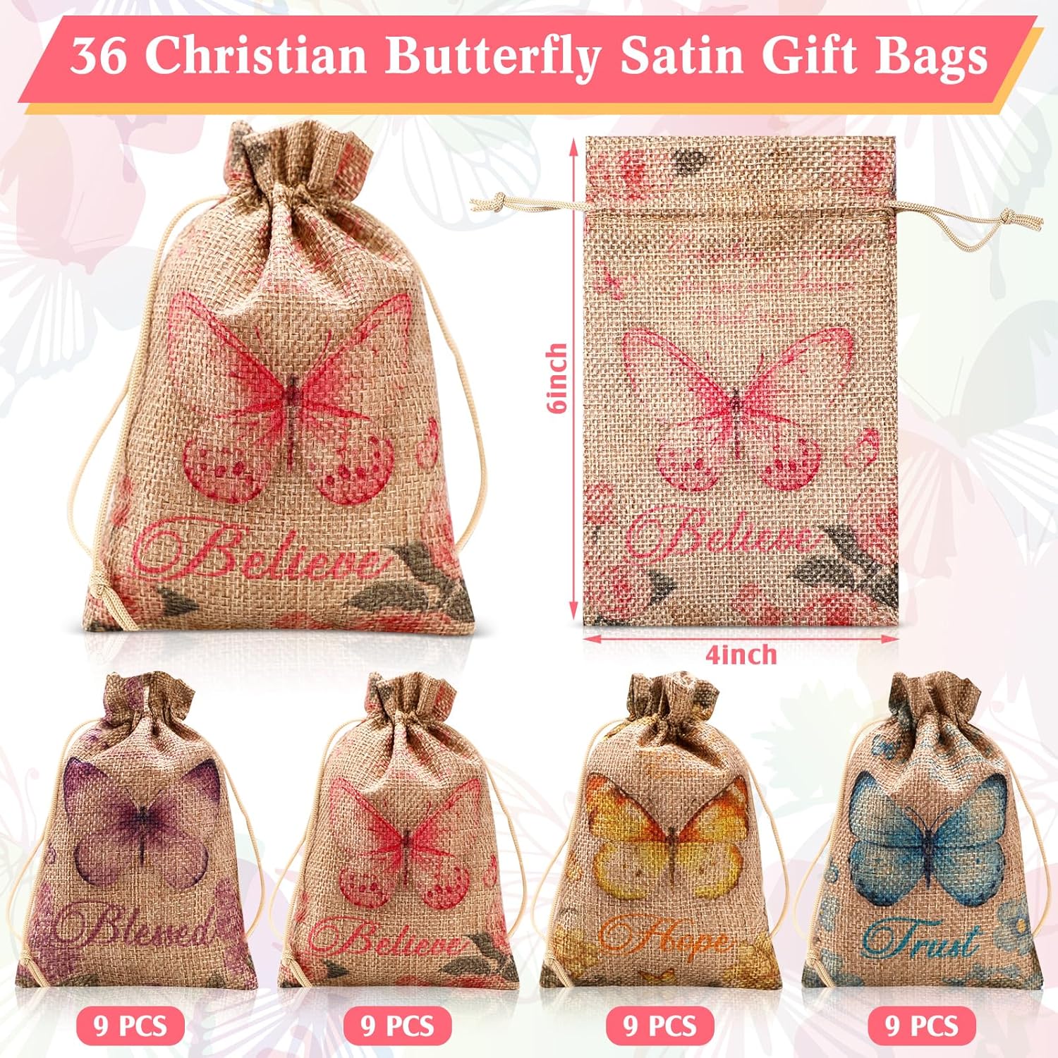 Chapou 36 bolsas de regalo de arpillera con versículos bíblicos de 6 x 4 pulgadas, bolsa de yute religioso cristiano, bolsas de arpillera con cordón