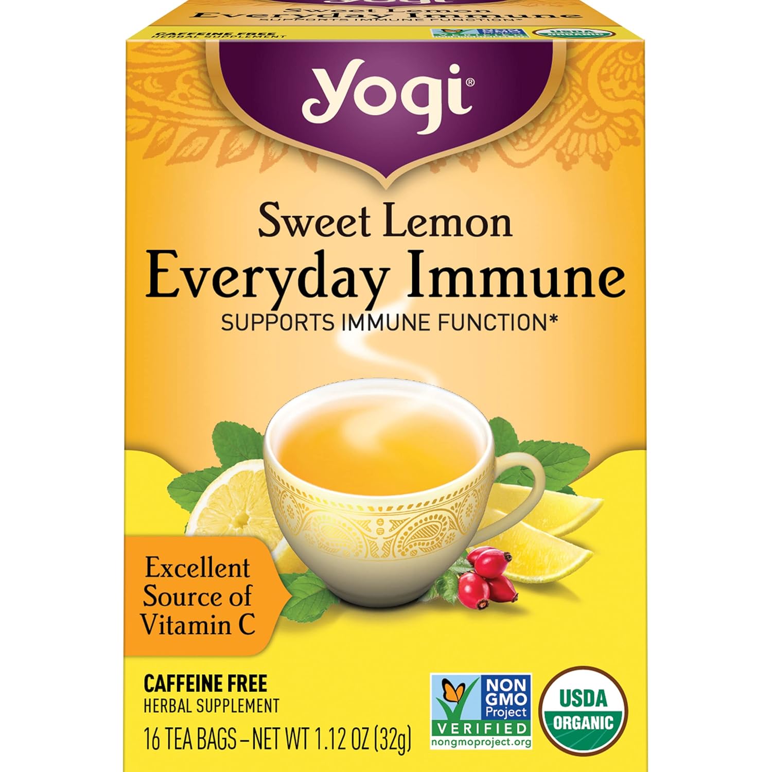 Yogi Tea Sweet Lemon Everyday Immune Tea  16 bolsas de té por paquete (6 paquetes)  Té diario de apoyo inmunológico  Deliciosas bolsas de té de