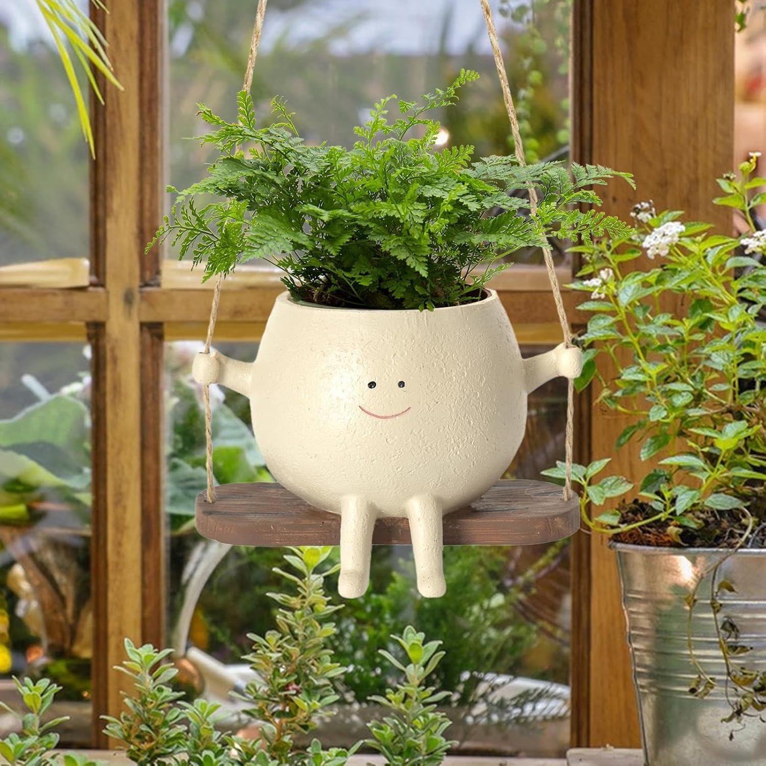 Macetas de cara oscilante, 12 macetas colgantes de pared, maceta de resina de cara sonriente, cesta creativa para plantas suculentas, para