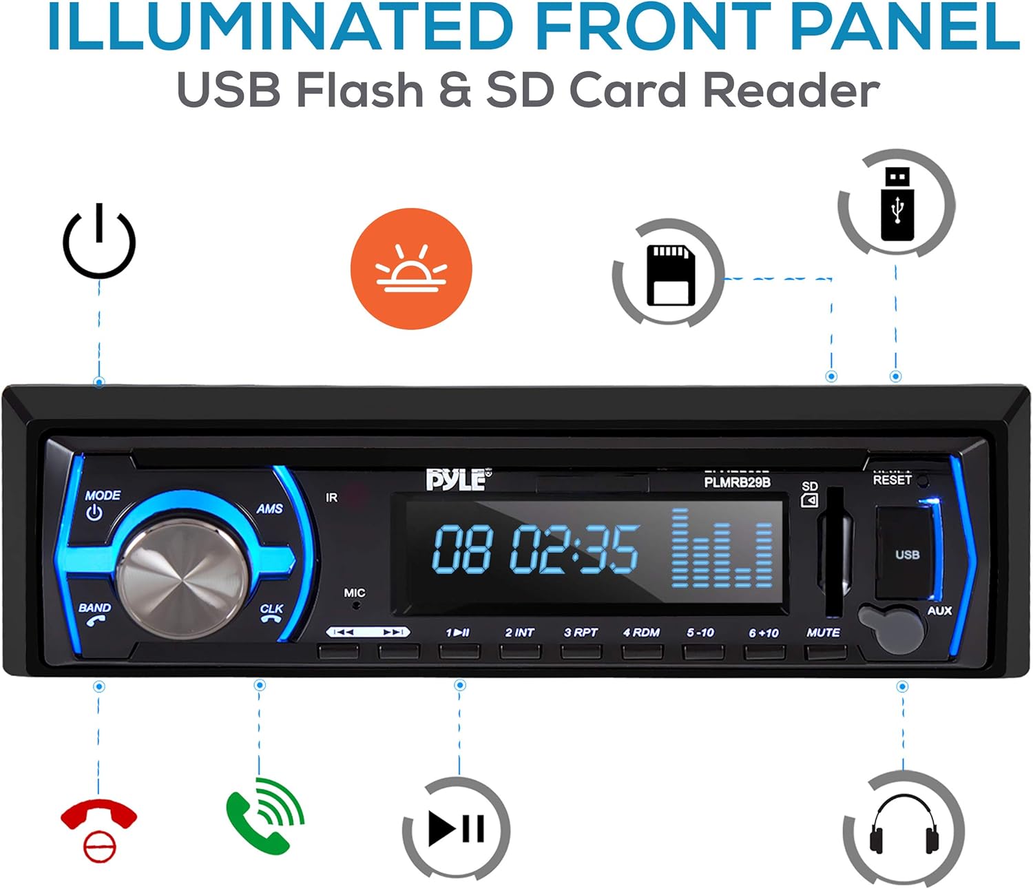 Rockville Par de altavoces marinos MS40B negros de 4 pulgadas y 200 vatios, compactos y potentes y Pyle Radio estéreo Bluetooth marina de 12 V,