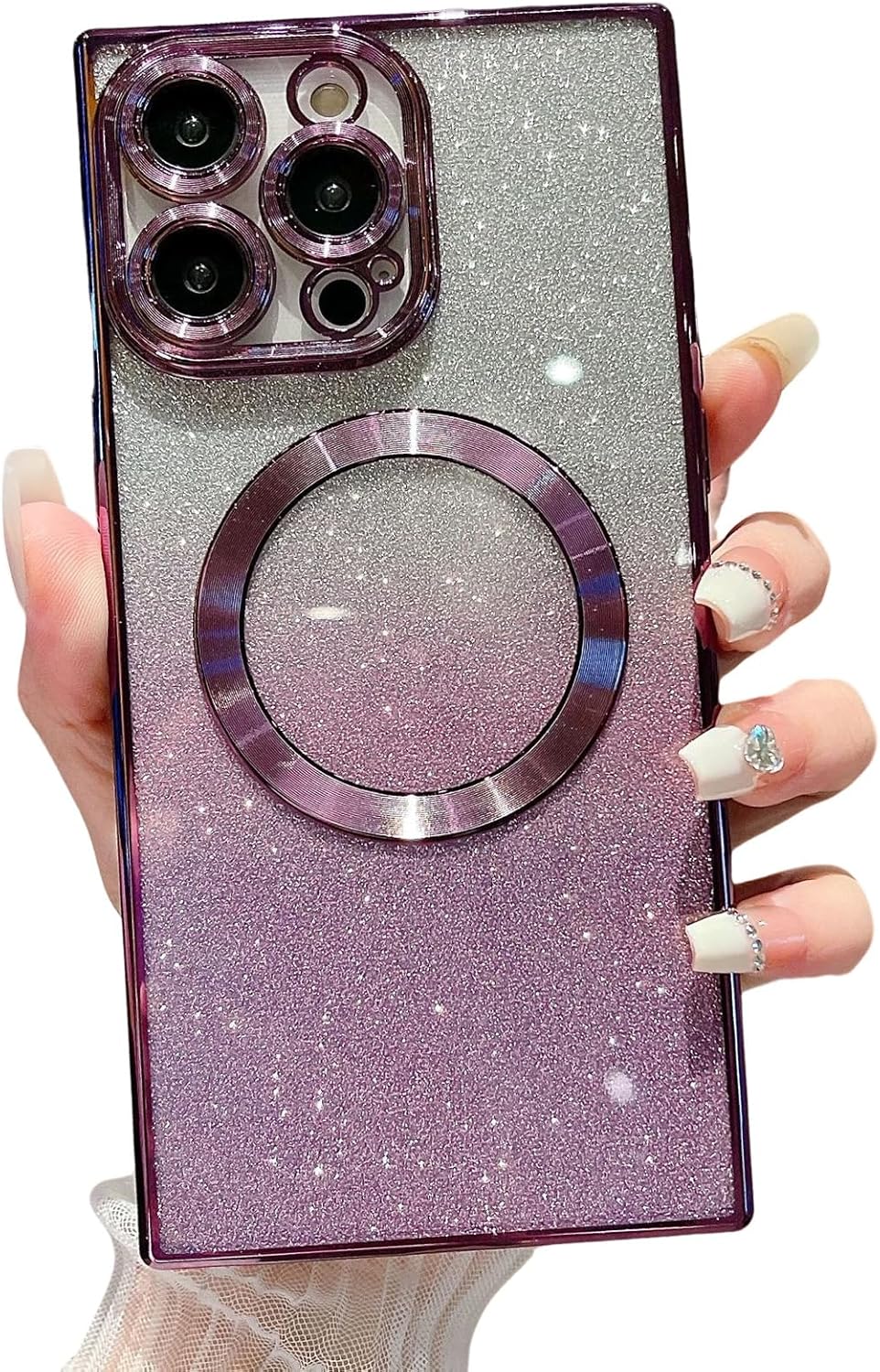aowner Funda magnética para iPhone 11 Pro Max cuadrada con purpurina compatible con MagSafe protección resistente, ajuste delgado, a prueba de