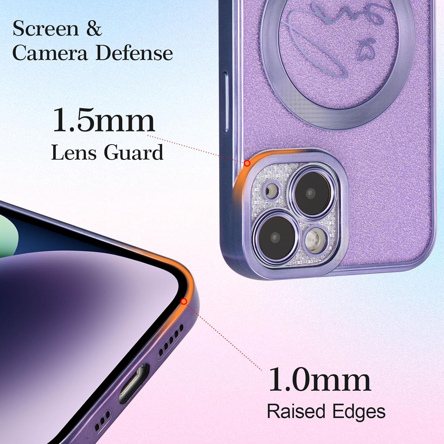 EYZUTAK Funda magnética para iPhone 13, con purpurina brillante de lujo, diseño de corazón chapado en lindo patrón de corazón, compatible con