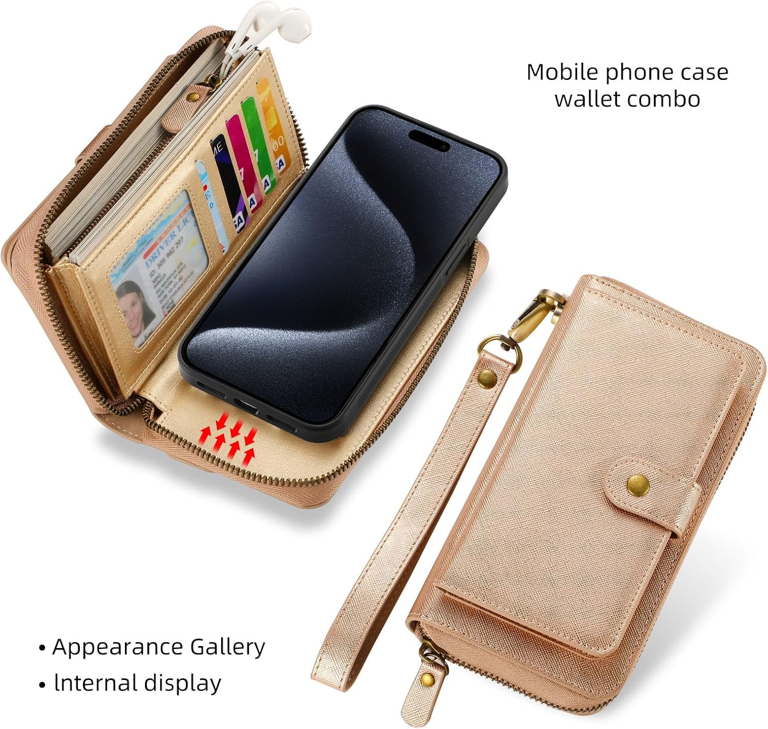 Funda para iPhone 15 Plus compatible con iPhone 15 Plus para mujeres y hombres, funda de piel con cierre de pulseras, cartera de piel con cierre