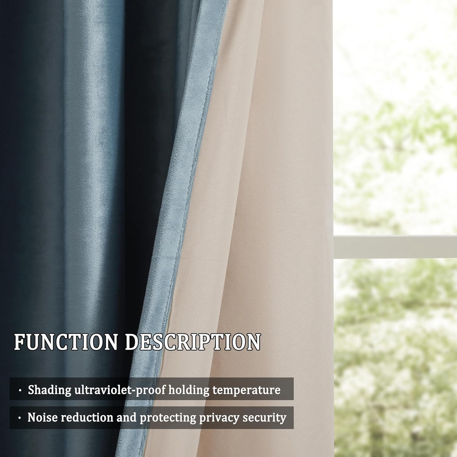 GIGIZAZA Cortinas de terciopelo 100% opacas de 96 pulgadas, 2 paneles, cortinas de ventana azul piedra con forro térmico de lujo para sala de estar,