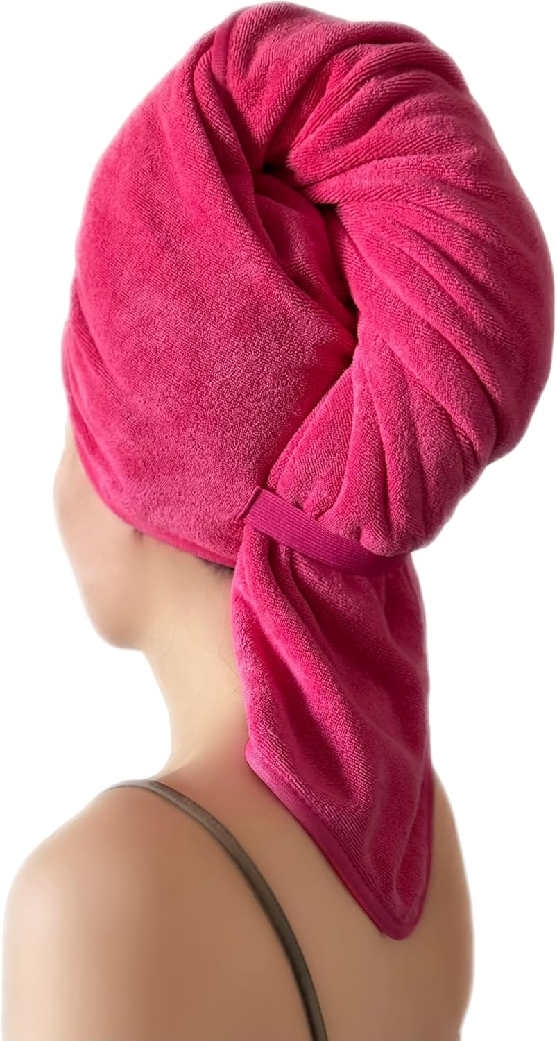 Toalla grande de microfibra para todo tipo de cabello, antiencrespamiento, toalla de secado suave con correa elástica, secado rápido, turbante de