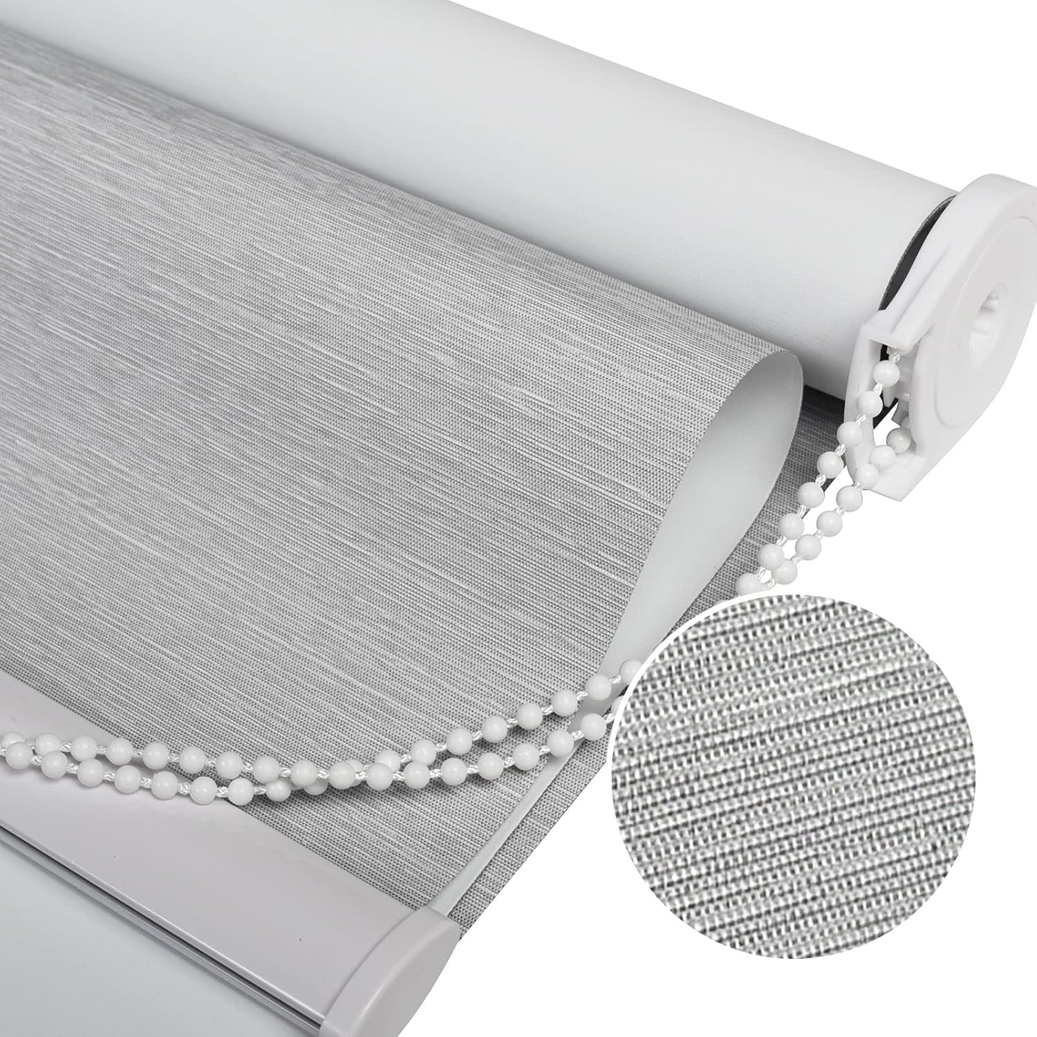 Joydeco Cortinas enrollables opacas con cable de 28 pulgadas, color gris claro, impermeables, clásicas con aislamiento térmico, protección UV, para