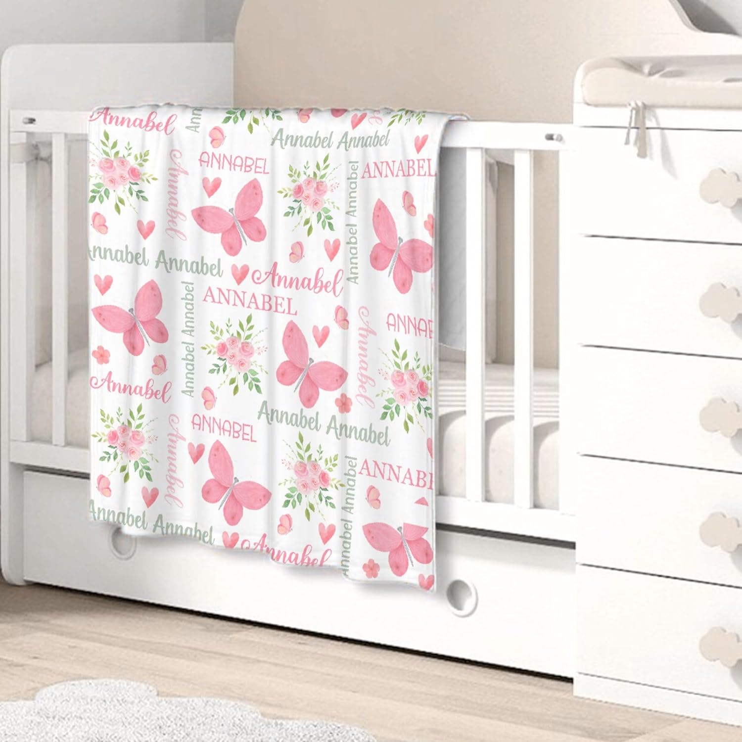 Manta de bebé personalizada para niñas y niños, con mariposas, manta de bebé personalizada con nombre para niños pequeños, baby shower, recién