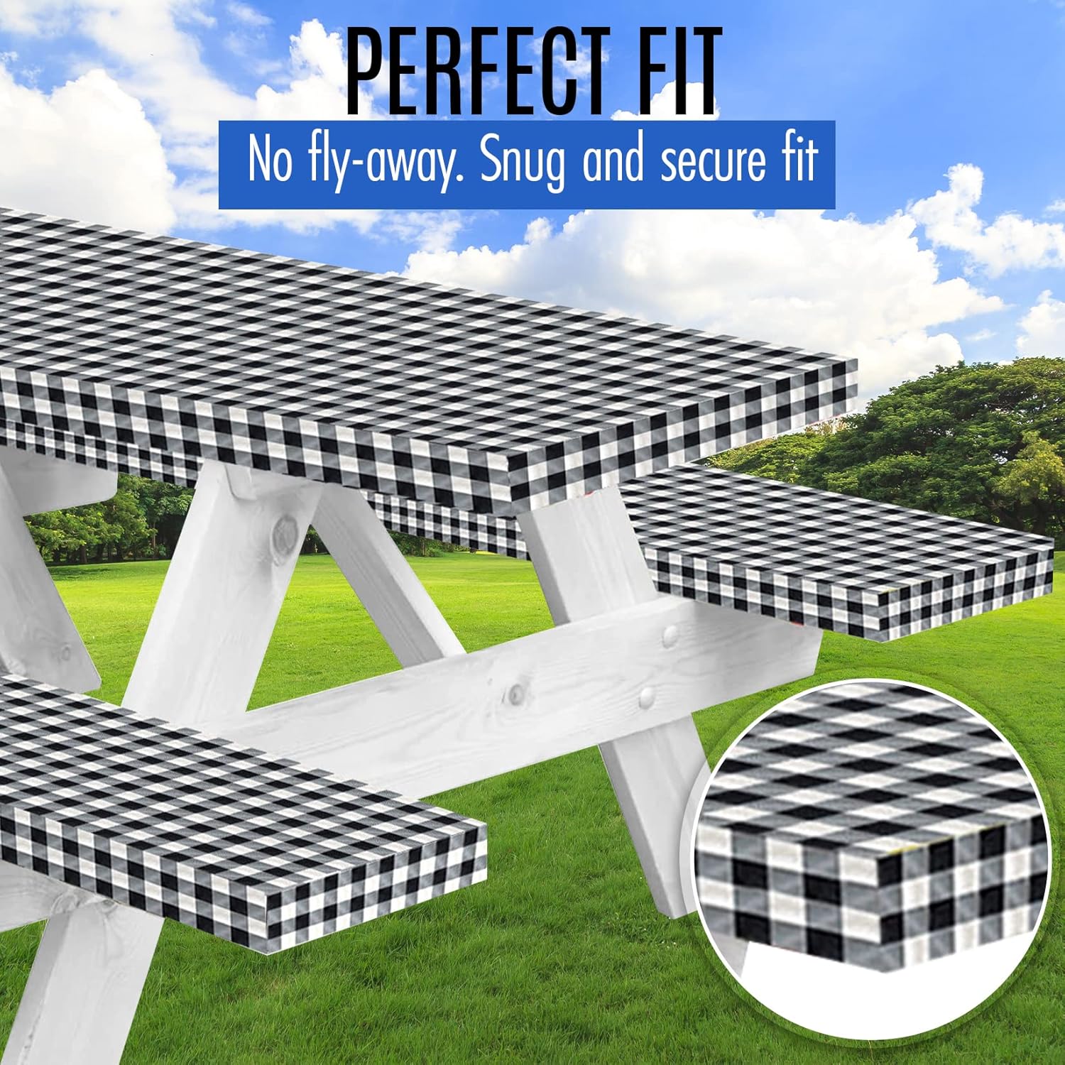 Funda de mesa de picnic de alta calidad con fundas de banco, fundas de vinilo ajustables para mesa de picnic con accesorios elásticos de campamento