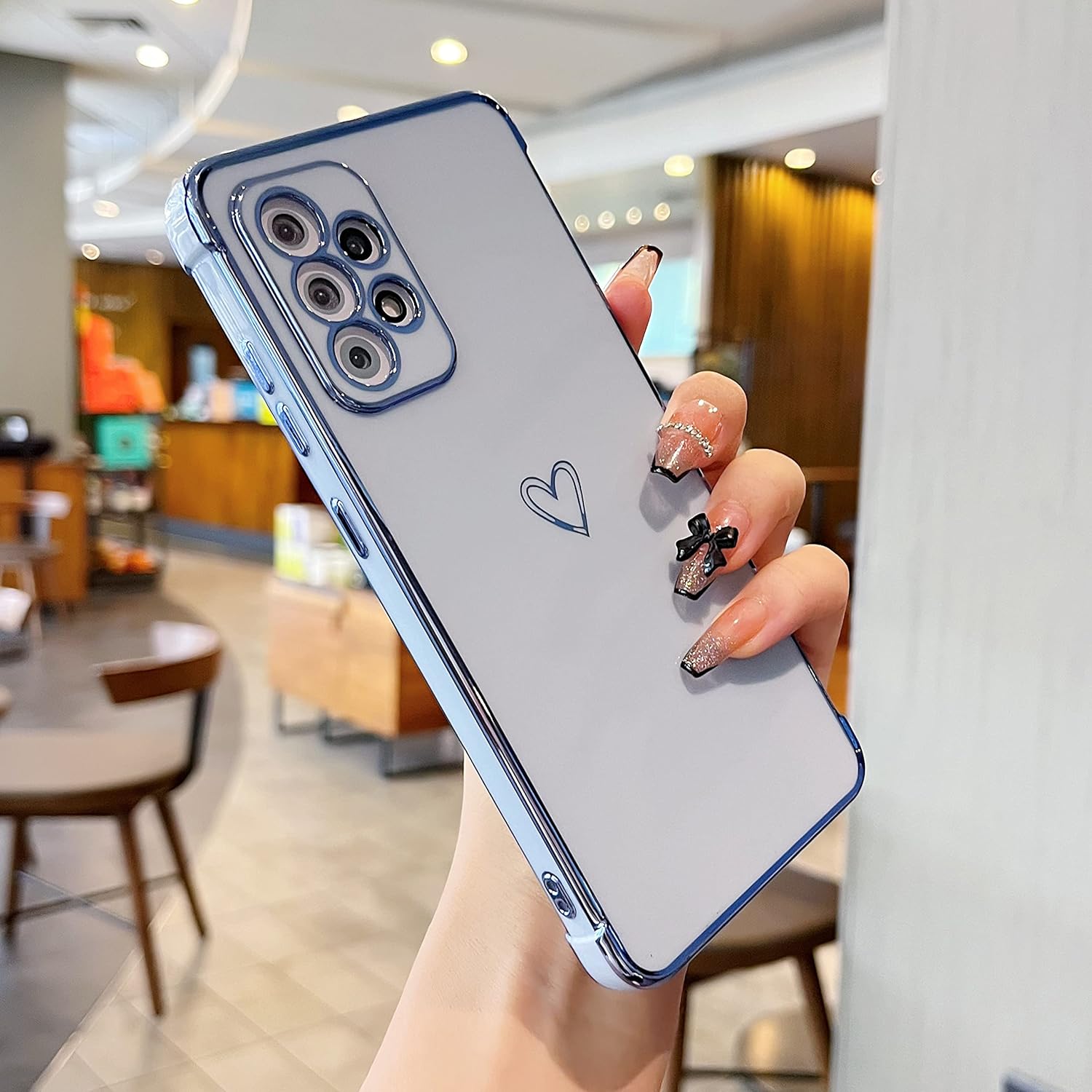 DEFBSC Funda compatible con Samsung Galaxy A52A52S con corazón dorado, borde chapado de lujo, bonita funda con protección completa de la cámara para