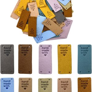WiYould 50 etiquetas de piel sintética, hechas a mano, para coser en la etiqueta, etiqueta de piel sintética hecha a mano en relieve, adorno de WiYould 50 etiquetas de piel sintética, hechas a mano, para coser en la etiqueta, etiqueta de piel sintética hecha a mano en relieve, adorno de
