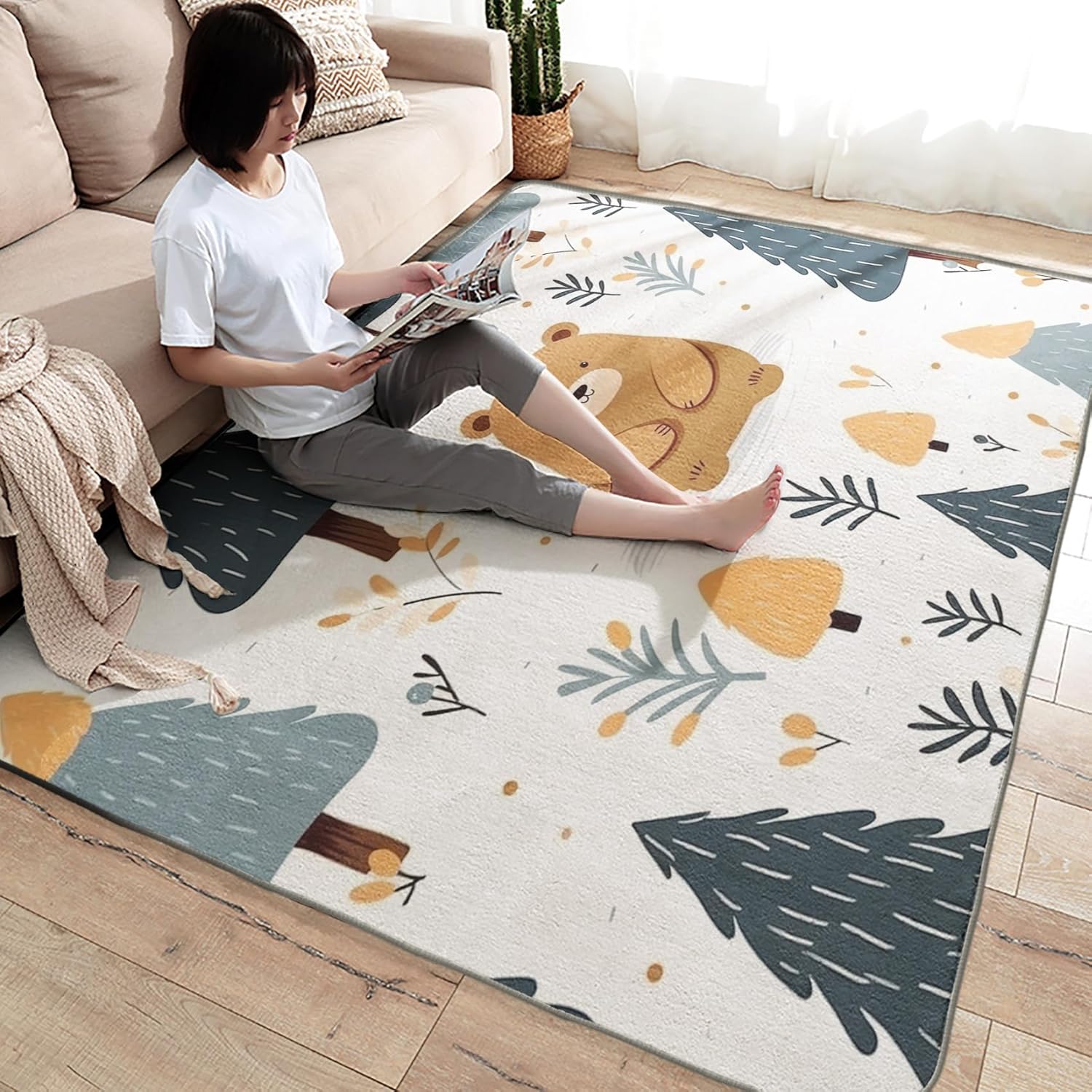 Alfombra para niños y decoración del hogar, alfombra de 3 x 4, lindas alfombras de oso para sala de estar, dormitorio, alfombra de animales de