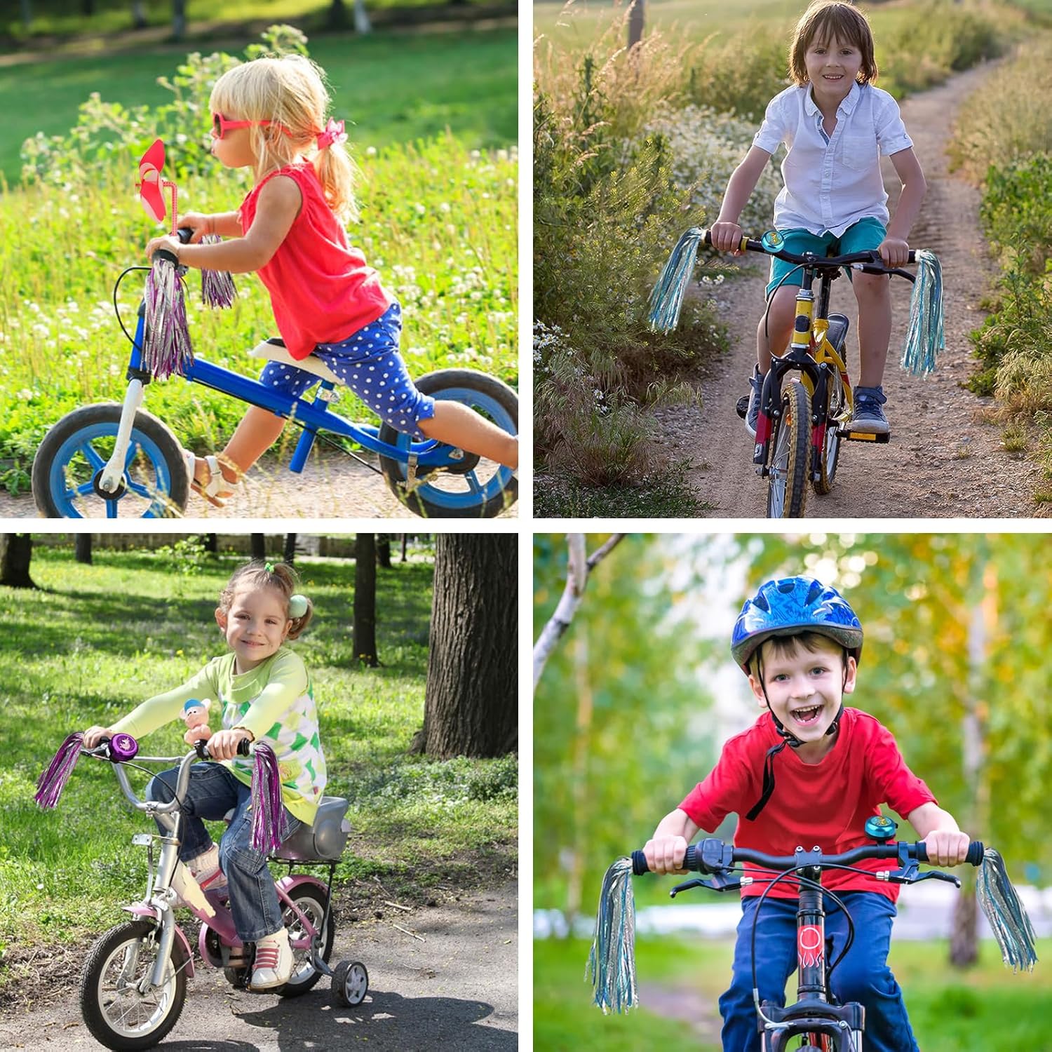 Campana de bicicleta para niños con 2 serpentinas de bicicleta para niñas, molinete de bicicleta para niños y niñas, accesorios de bicicleta para