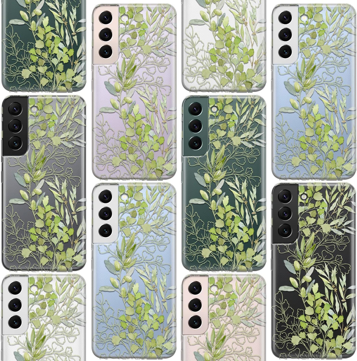 Cavka Funda de teléfono compatible con Samsung Galaxy S23 Ultra S22 S21 FE 5G S20 Note 20 10 Plus hojas de olivo ligeras a prueba de golpes, plantas