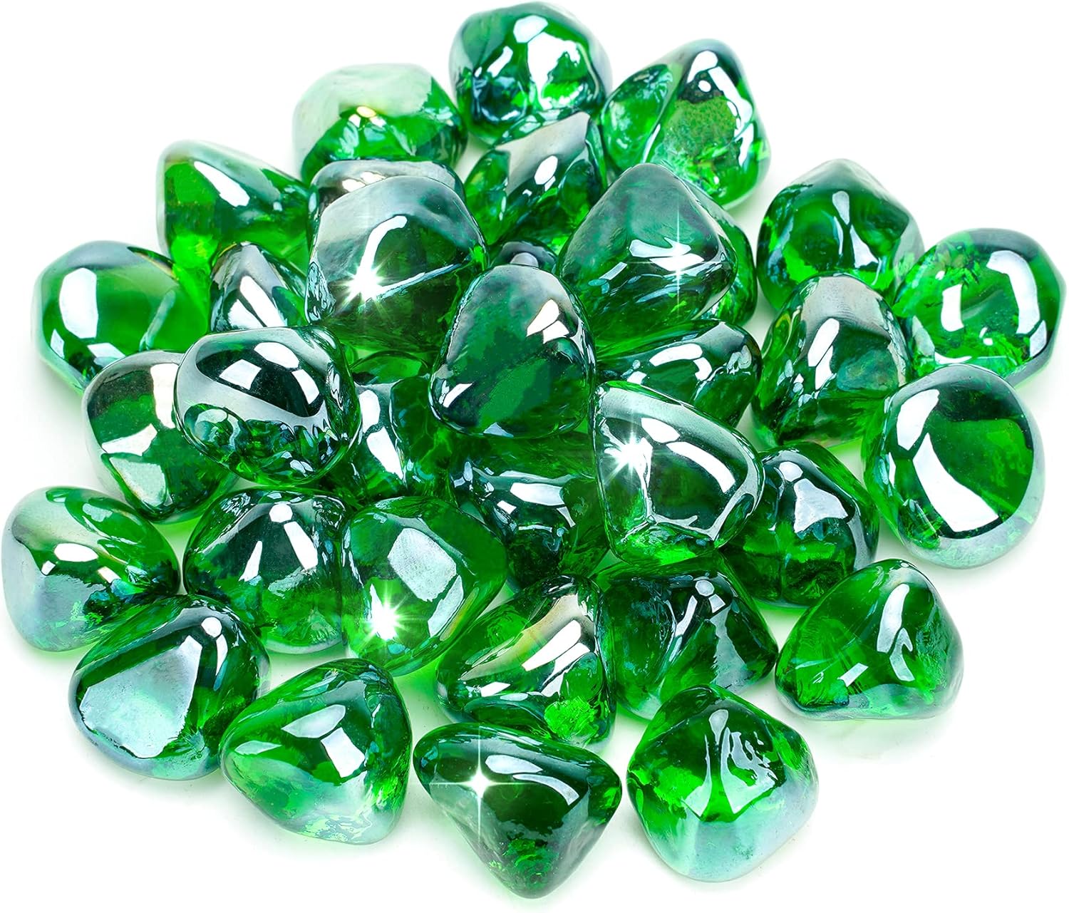 Stanbroil Diamantes de cristal de fuego de 10 libras, vidrio de fuego de 12 pulgada para chimenea y paisajismo, brillo verde esmeralda