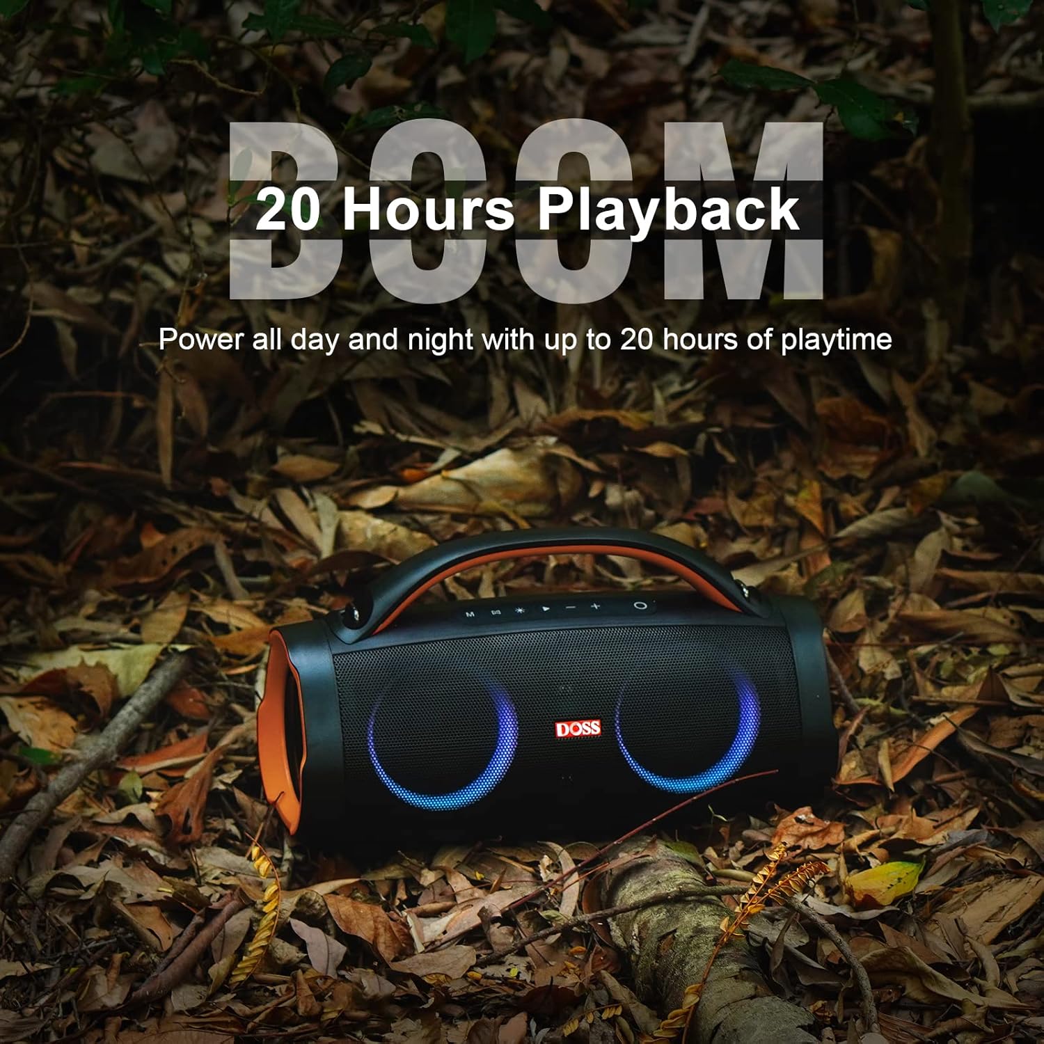 DOSS Extreme Boom+ IPX6 – Altavoz impermeable para exteriores con sonido masivo de 100 W, graves extra, tiempo de reproducción de 20 horas, banco de