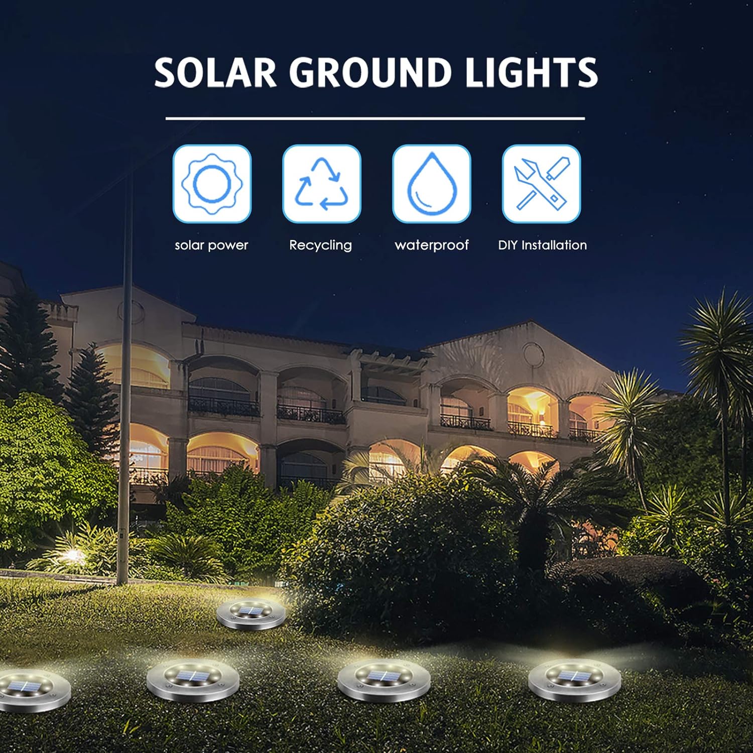 Luces solares para exteriores, paquete de 12 unidades, luces solares de jardín para exteriores, impermeables, luces solares brillantes en el suelo,