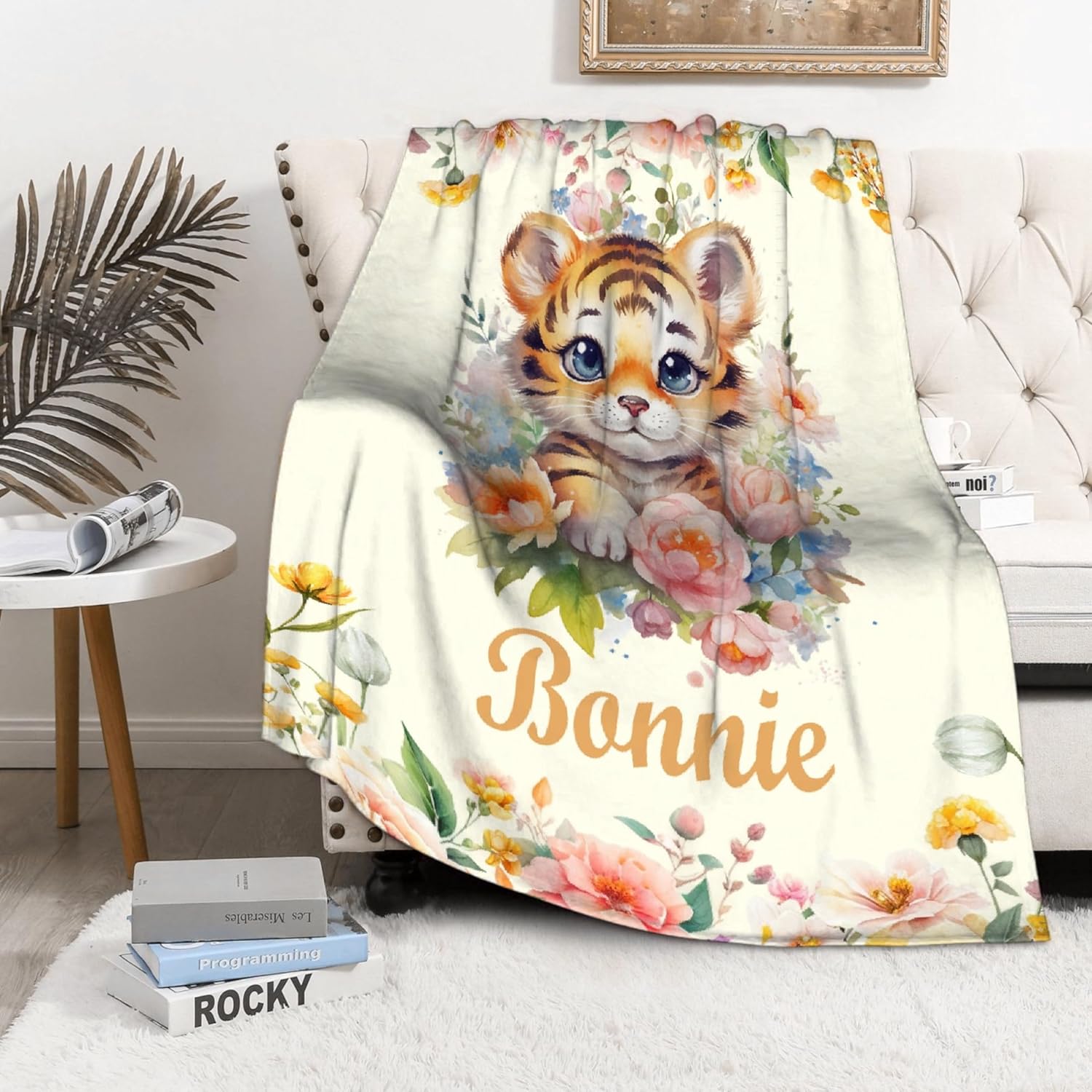 Buyyet Manta de bebé personalizada con nombre, manta de bebé de tigre personalizada para niñas y niños, regalo de Navidad, manta personalizada de