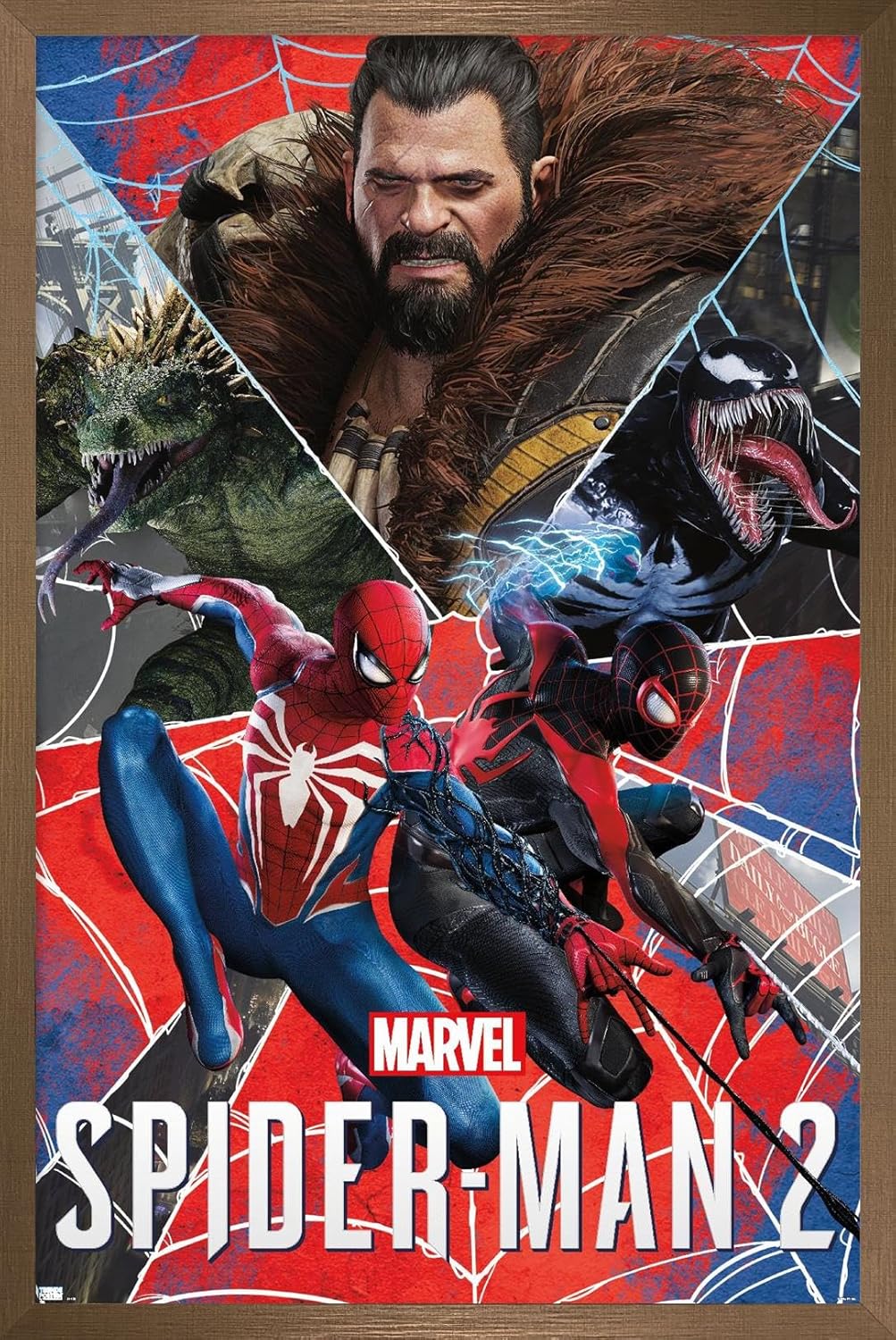 Trends International Marvel’s Spider-Man 2 – Póster de pared de grupo, 14.72 x 22.37 pulgadas, versión enmarcada en bronce