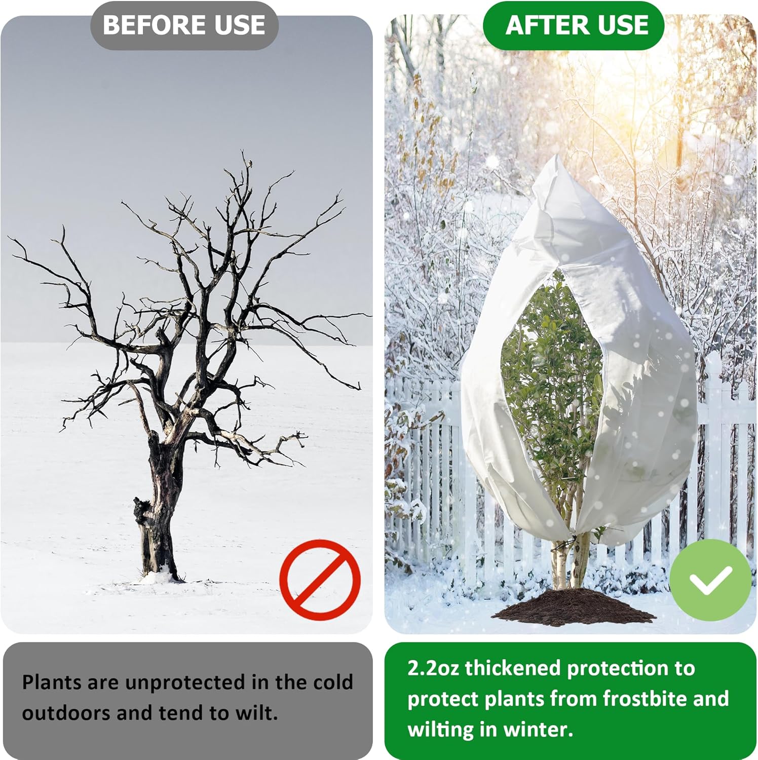 Cubiertas para plantas, protección contra congelación, 70 pulgadas de alto x 60 pulgadas de ancho, 2.2 onzas, manta de tela de invierno grande con