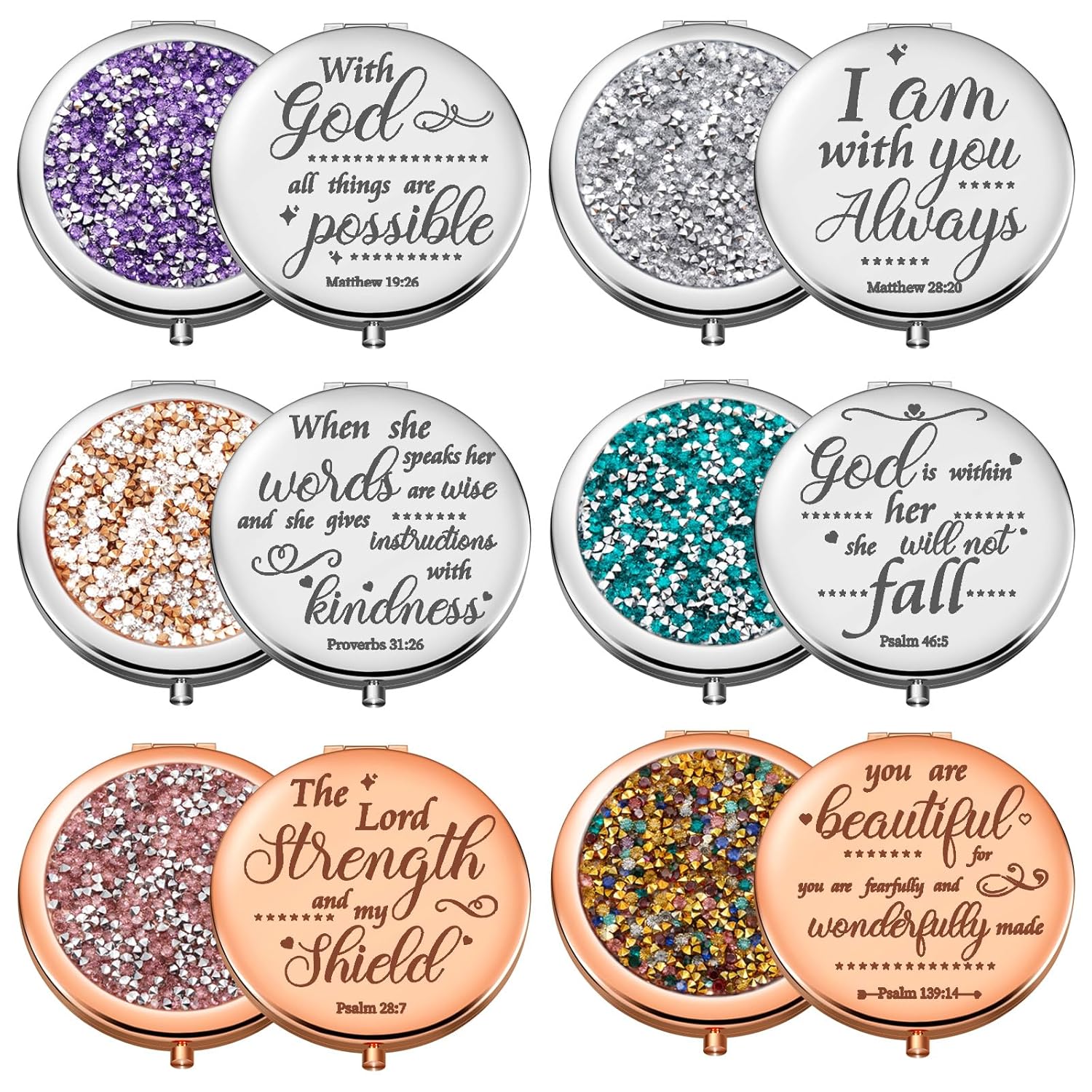 Thyle 12 piezas de regalos cristianos para mujeres, versículo de la Biblia, espejo compacto de maquillaje, espejos compactos inspiradores, regalos
