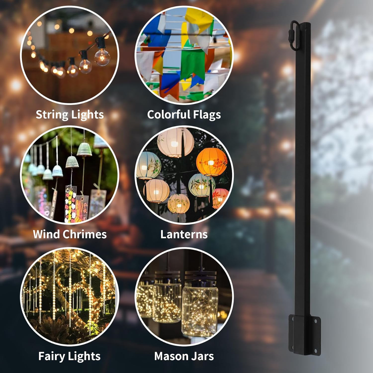 Paquete de 4 postes de luz para exteriores de 1.4 pies, postes de luz colgantes para luces exteriores con cabezal de luz semiabierto, soporte de
