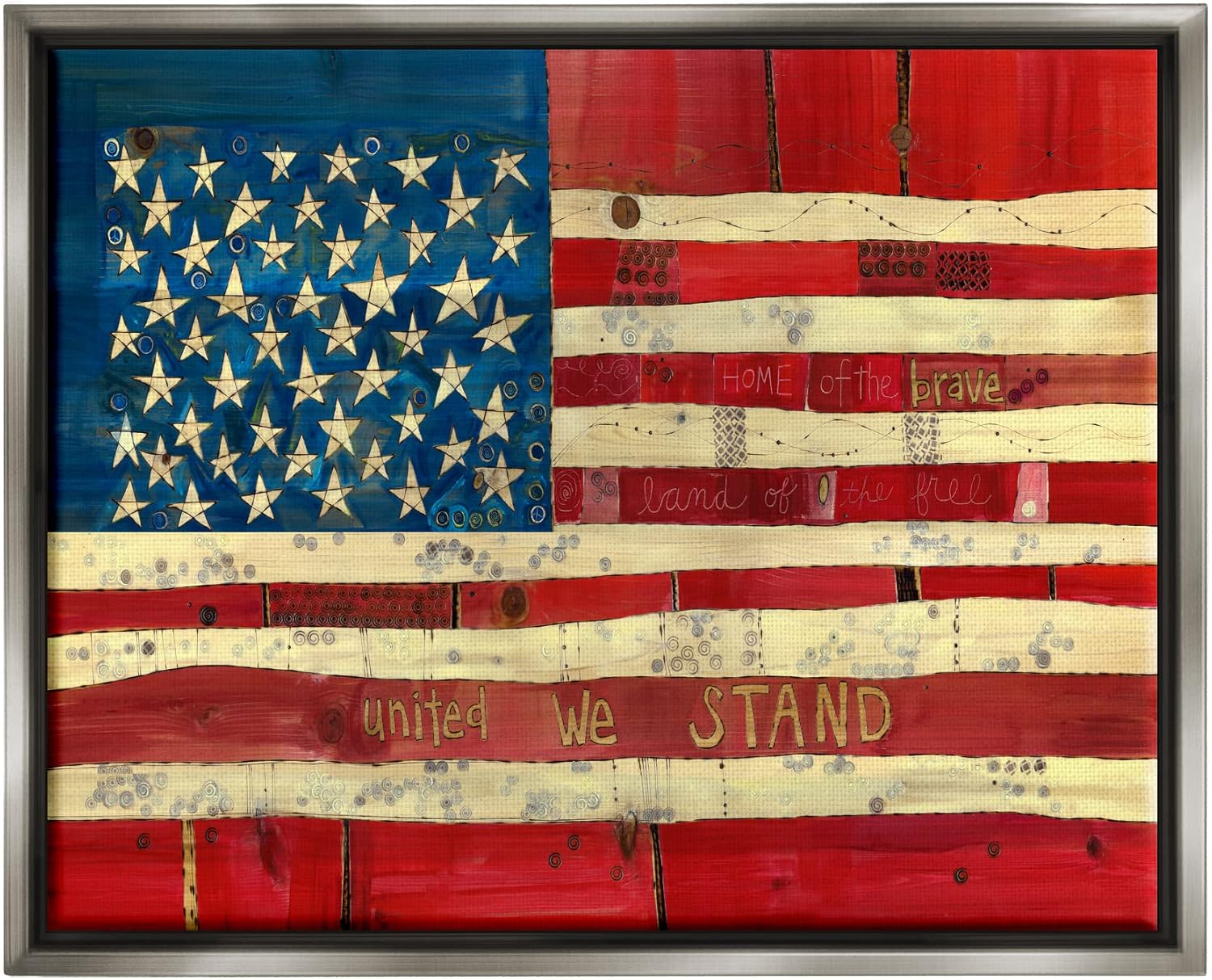 Stupell Industries United We Stand Independence Day – Bandera estadounidense festiva con diseño de Stephanie Burgess