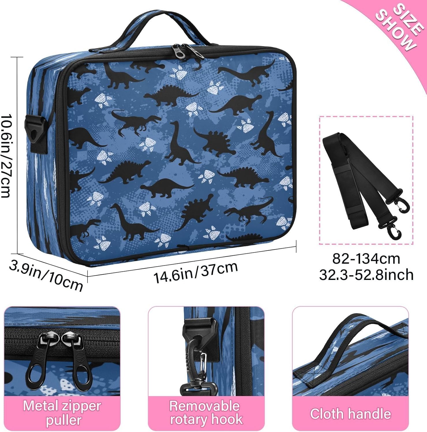 Dinosaurio azul lindo dibujos animados cosméticos bolsas de viaje para mujeres aseo bolsa de viaje bolsa de maquillaje organizador bolsa de