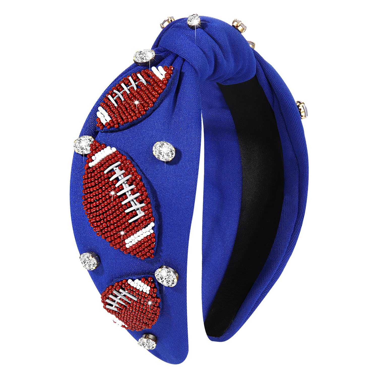 Diadema de fútbol para mujer, accesorios de fútbol para mamá, diadema anudada con cuentas de fútbol con diamantes de imitación, adorno de cristal
