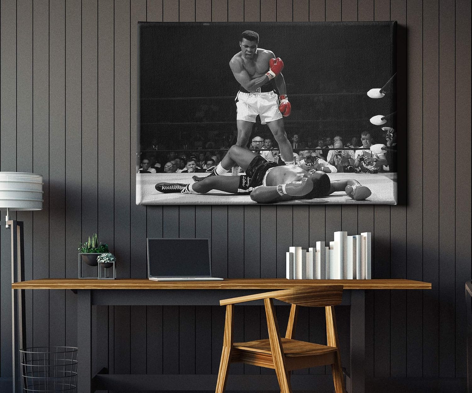 Sonny Liston vs Muhammad Ali – Lienzo decorativo para pared en blanco y negro, blanco y rojo, decoración del hogar (24 x 36 pulgadas, galería