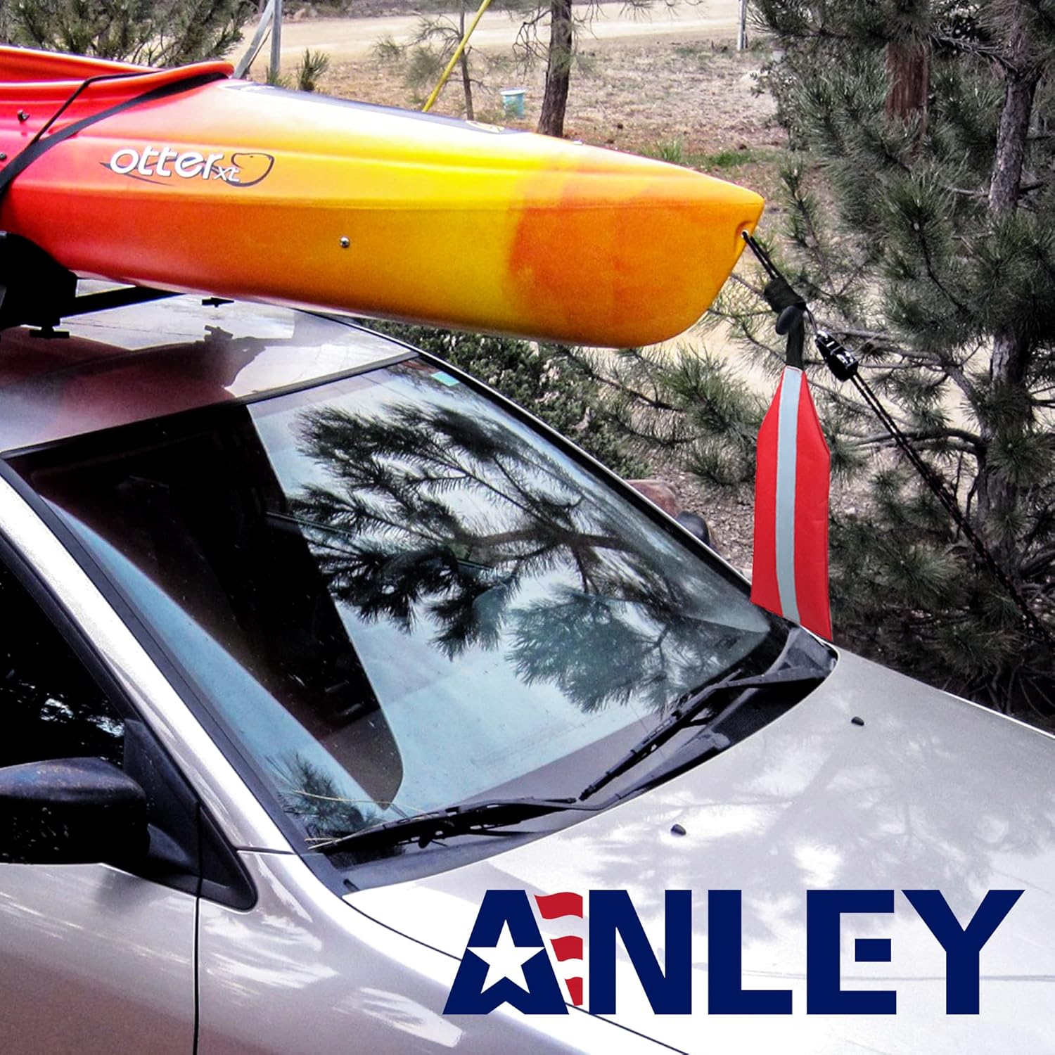 Anley Banderas de viaje rojas de seguridad para kayak con tira reflectante, bandera de advertencia para canoas, barcos, SUP, camiones, remolques,