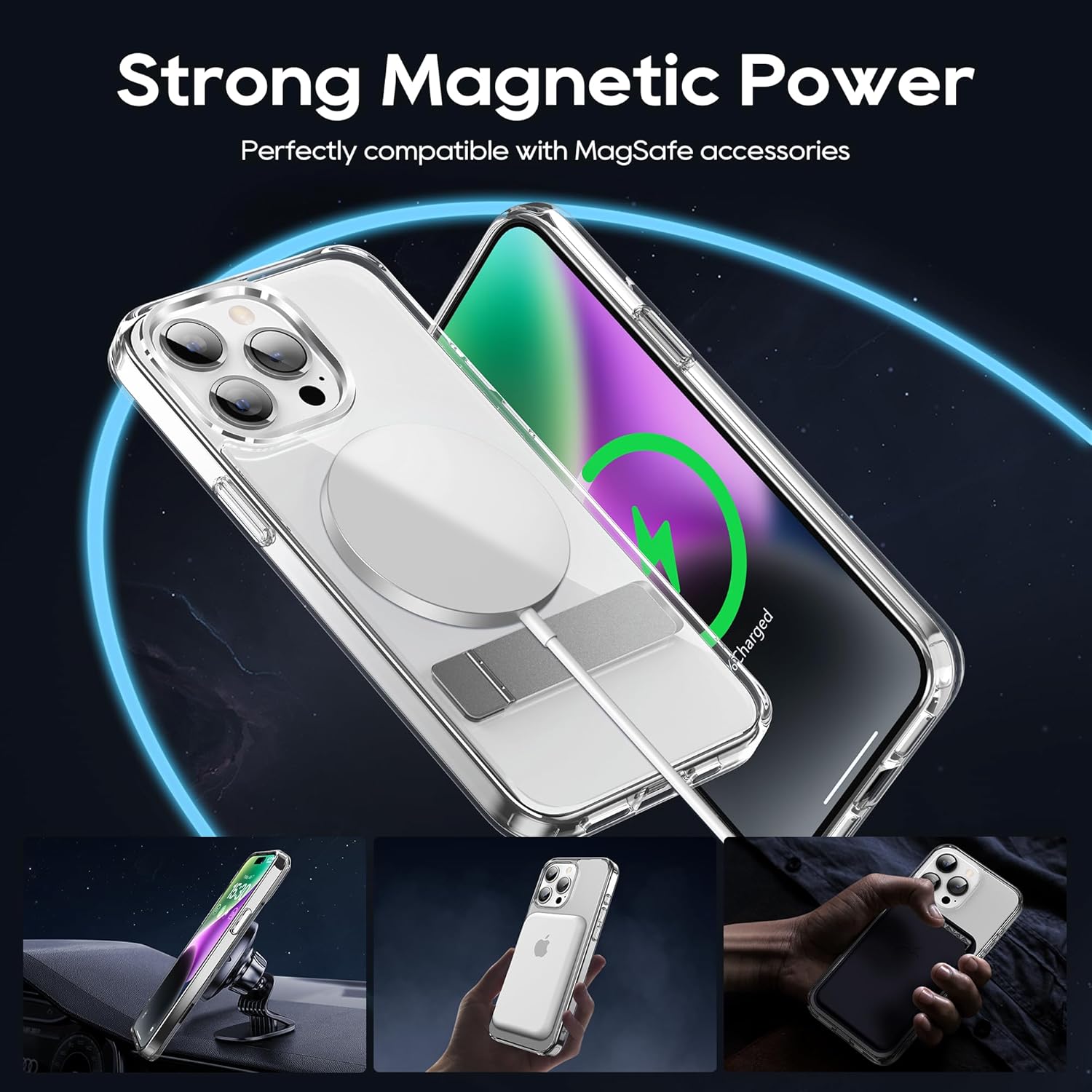 Niunisi Funda magnética para iPhone 15 Pro Max con soporte, soporte delgado con protector de pantalla compatible con Magsafe a prueba de golpes,