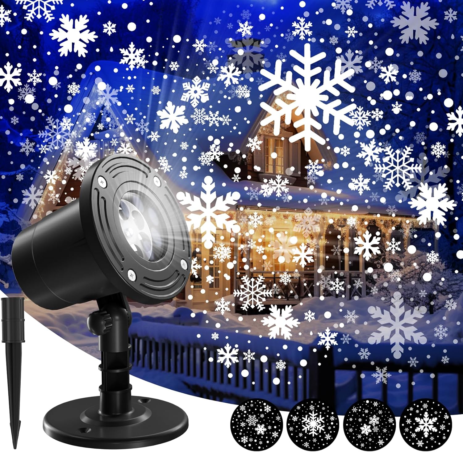 Proyector de nieve de Navidad, IP65 impermeable para exteriores, proyector LED de copo de nieve para exteriores, lámpara de proyección giratoria de