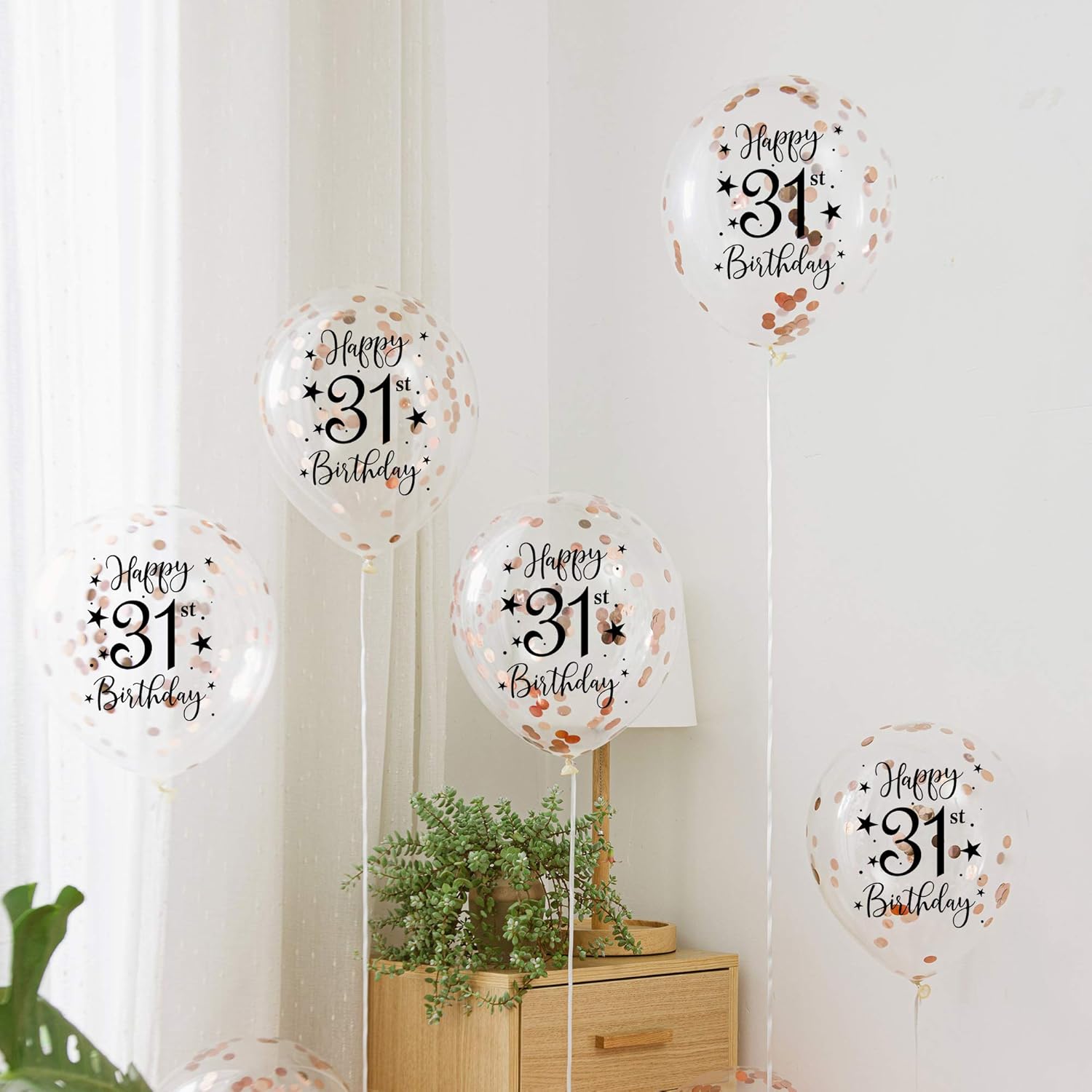 Globos de látex con confeti número 31 de oro rosa, decoración de globos de fiesta de cumpleaños de 31 años con confeti, 12 pulgadas, paquete de 16