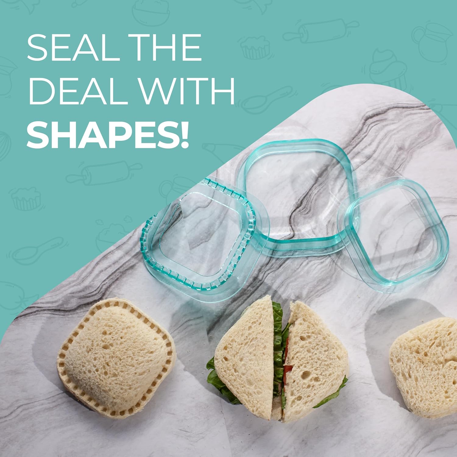 Tovla Jr – Cortadores de sándwich para niños, juego de 4 formas divertidas con soporte para sándwiches y tarjetas de recetas, sin BPA y seguros para