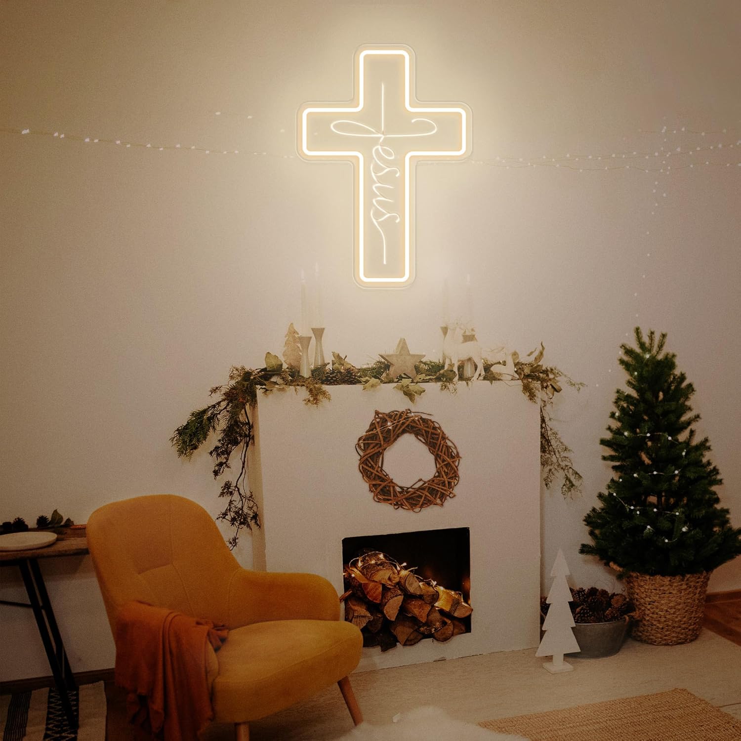 Letreros de neón con cruz de Jesús, decoración de pared LED para dormitorio, sala de estar, bodas, letrero de luz regulable para decoración del