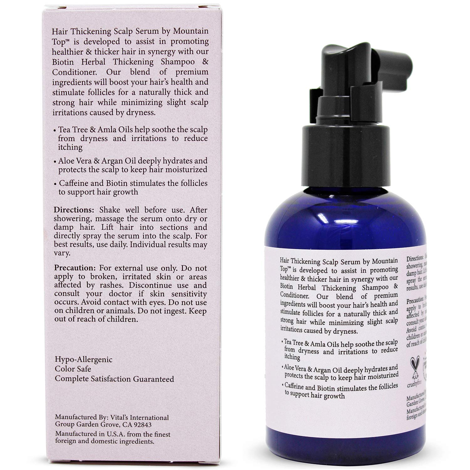 MOUNTAIN TOP Suero para el cuero cabelludo engrosante del cabello (4 onzas  4.0 fl oz) con aceite de argán, biotina, cafeína, bloqueadores de DHT y