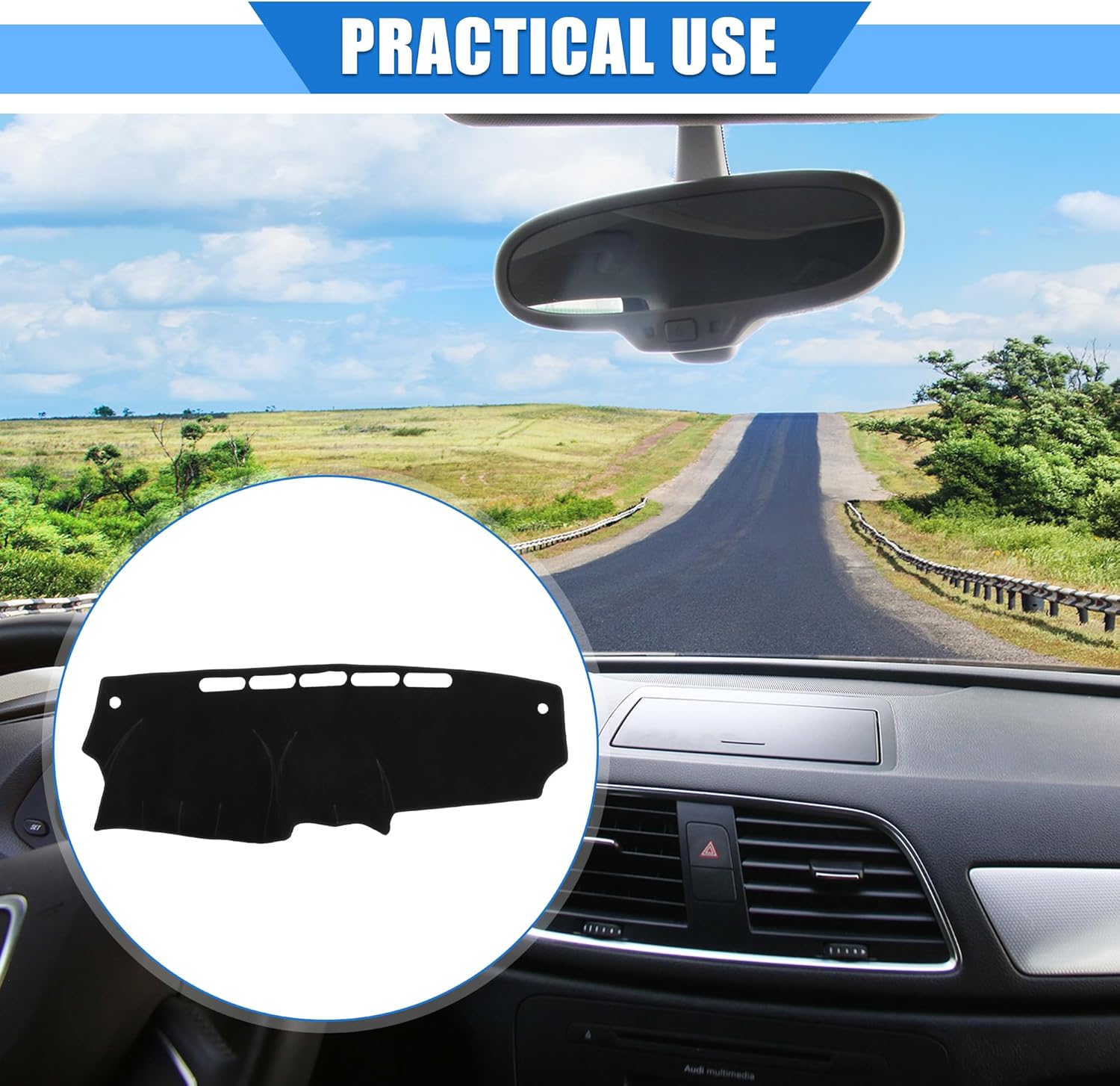 VekAuto Funda protectora de poliéster para salpicadero de automóvil, compatible con Nissan March 2010-2015, protector de poliéster negro para