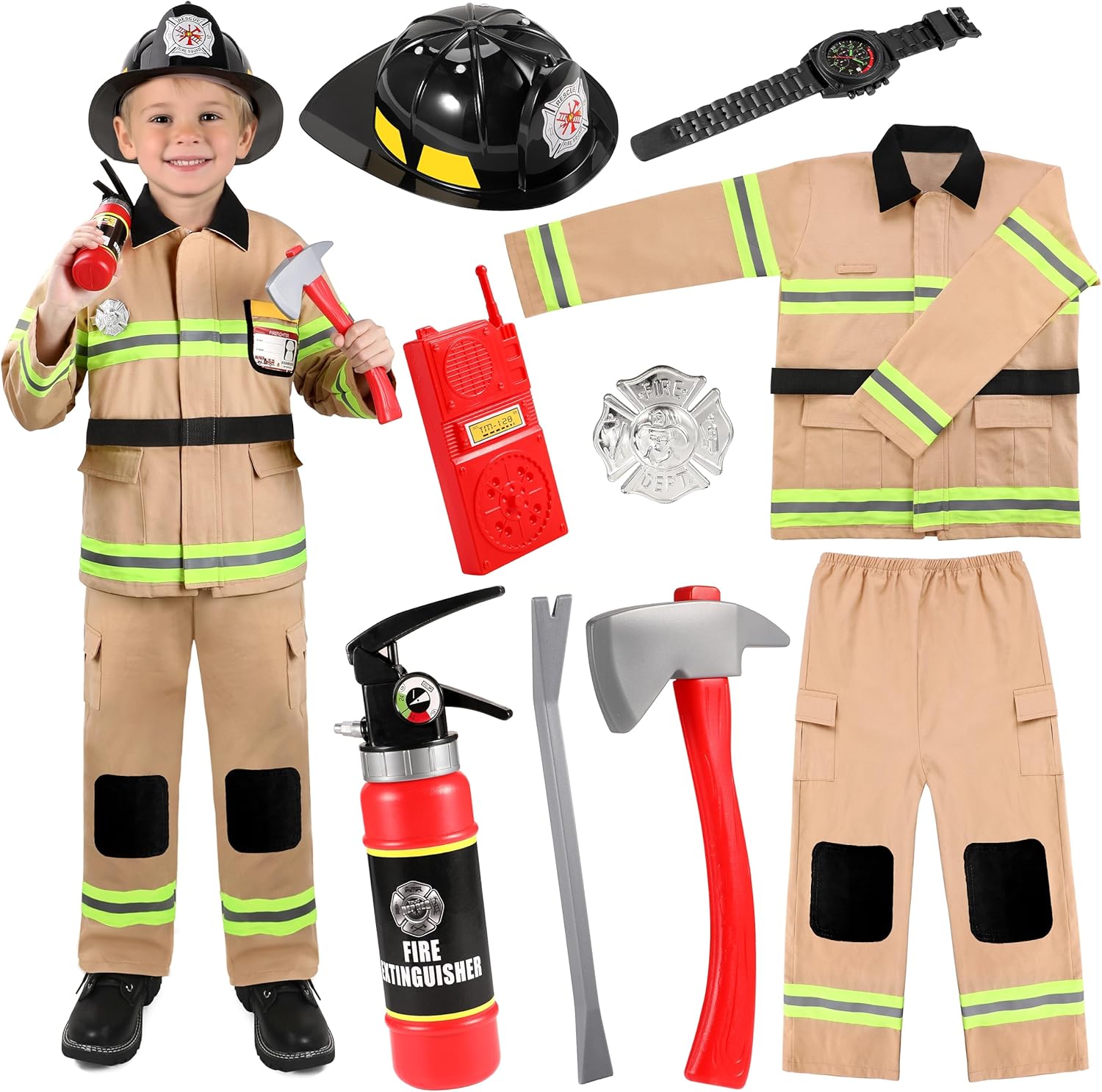 GIFTINBOX Disfraz de bombero para niños, disfraz de bombero para niños con accesorios, disfraz de Halloween para niños, juego de rol