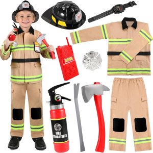 GIFTINBOX Disfraz de bombero para niños, disfraz de bombero para niños con accesorios, disfraz de Halloween para niños, juego de rol GIFTINBOX Disfraz de bombero para niños, disfraz de bombero para niños con accesorios, disfraz de Halloween para niños, juego de rol